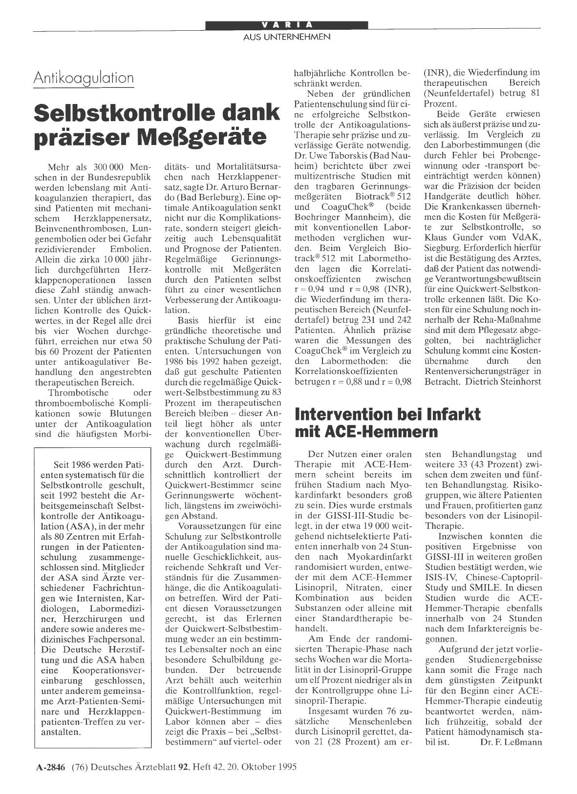 Vorschauseite 1: Intervention bei Infarkt mit ACE-Hemmern