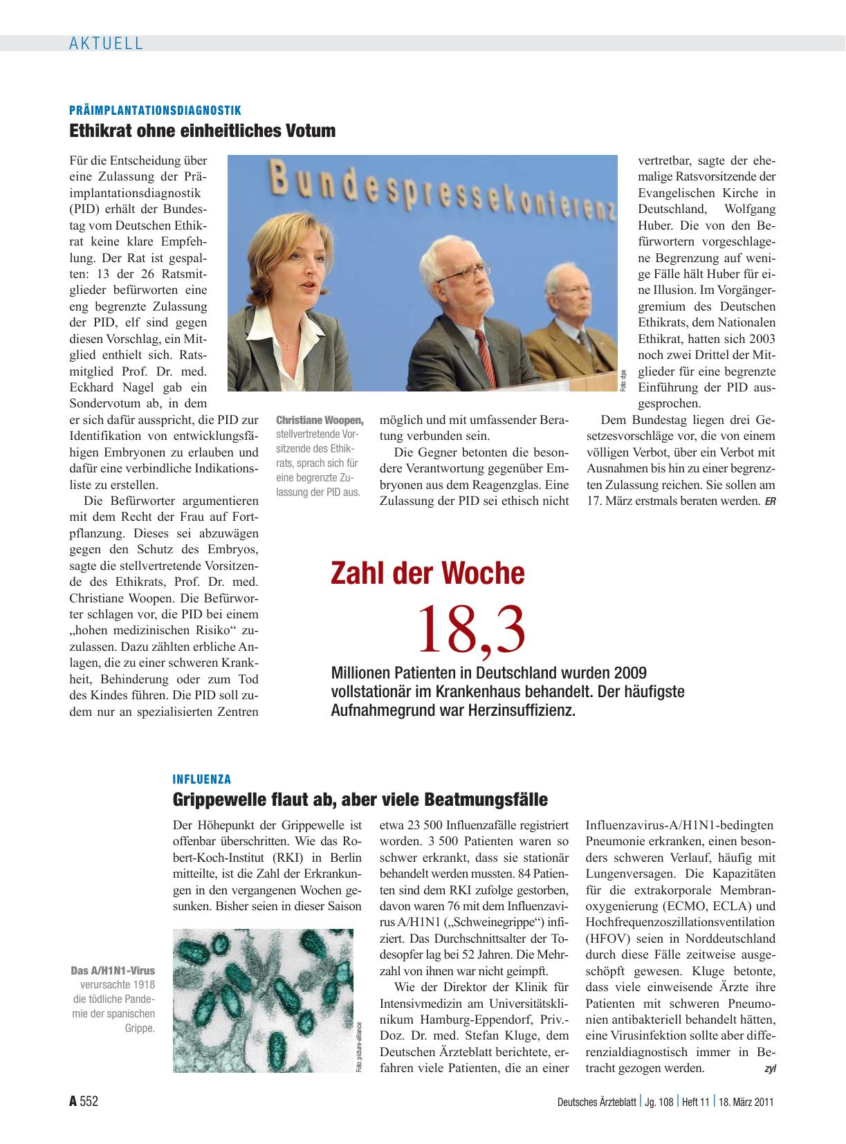Vorschauseite 1: Präimplantationsdiagnostik: Ethikrat ohne einheitliches Votum