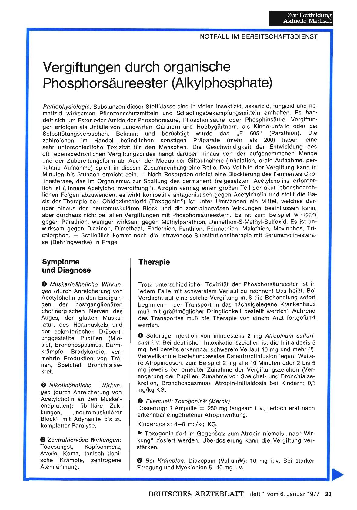 Vorschauseite 1: Vergiftungen durch organische Phosphorsäureester (Aikylphosphate)