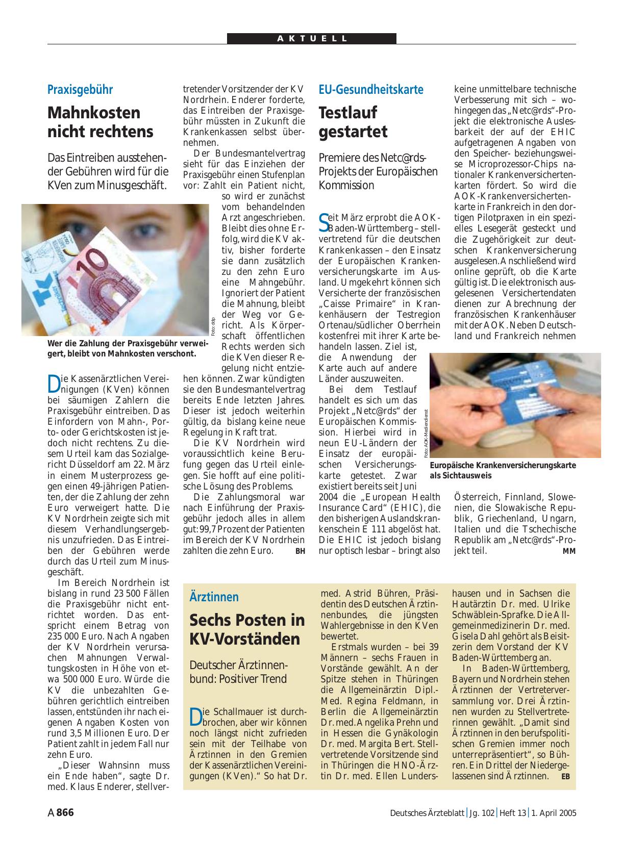 Vorschauseite 1: EU-Gesundheitskarte: Testlauf gestartet