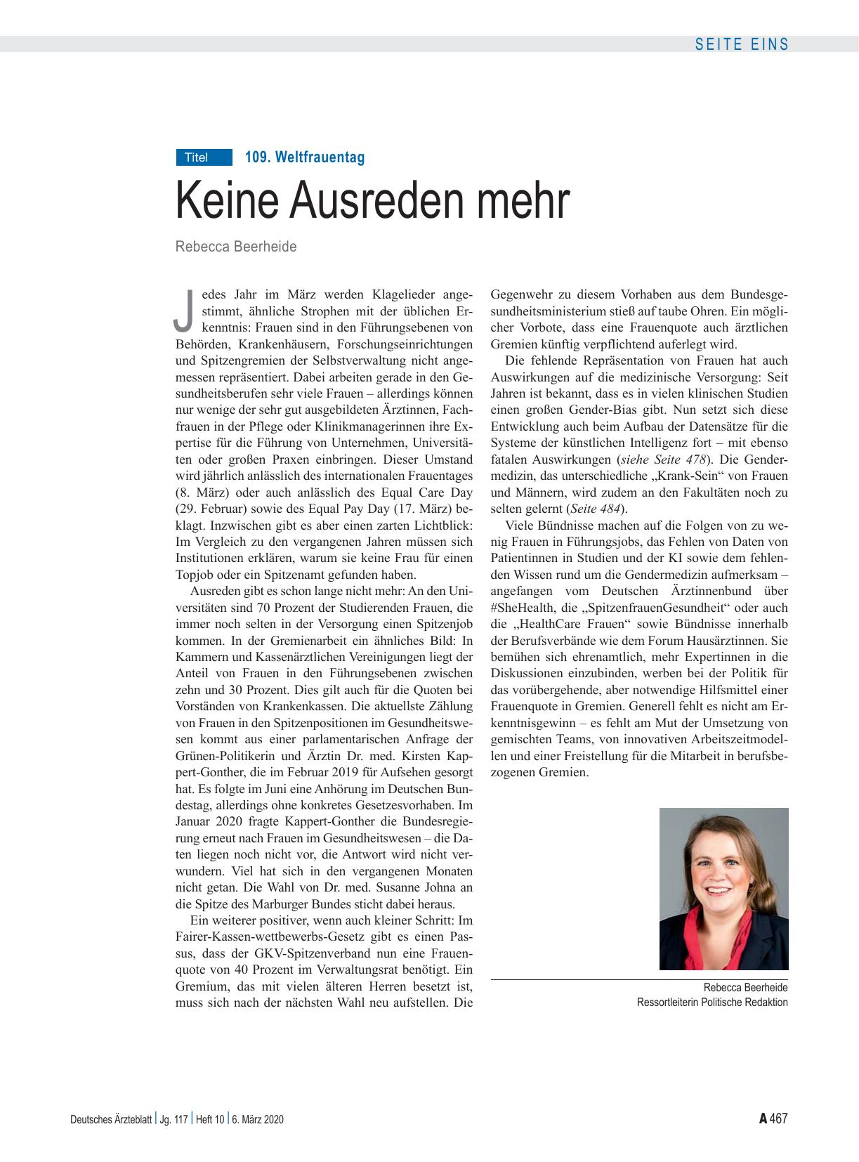 Vorschauseite 1: 109. Weltfrauentag: Keine Ausreden mehr
