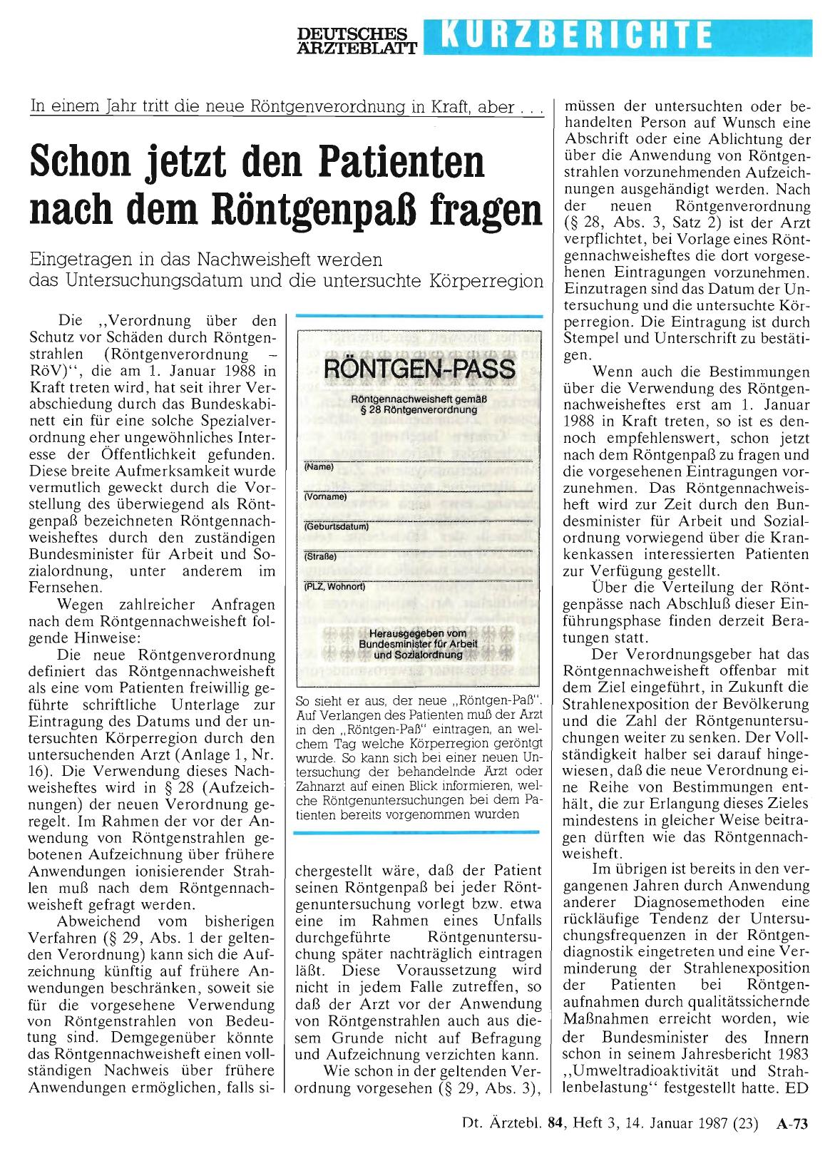 Vorschauseite 1: Schon jetzt den Patienten nach dem Röntgenpaß fragen