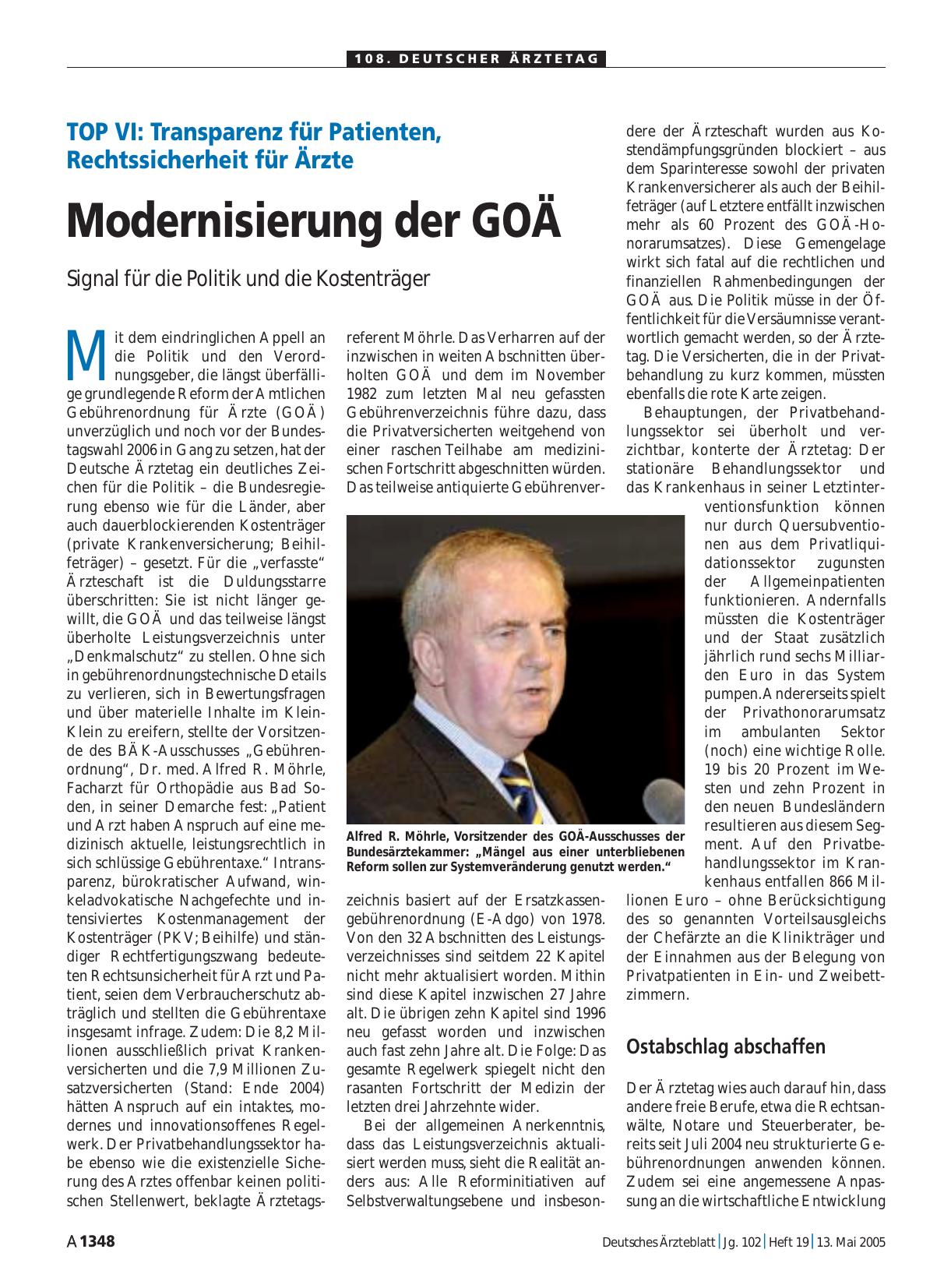 Vorschauseite 1: TOP VI -Transparenz für Patienten, Rechtssicherheit für Ärzte: Modernisierung der GOÄ