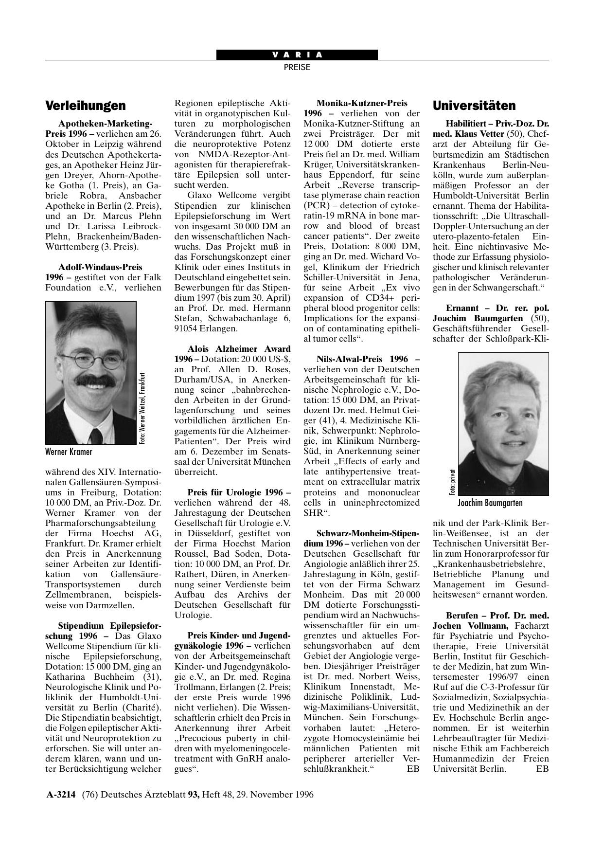 Vorschauseite 1: Verleihungen
