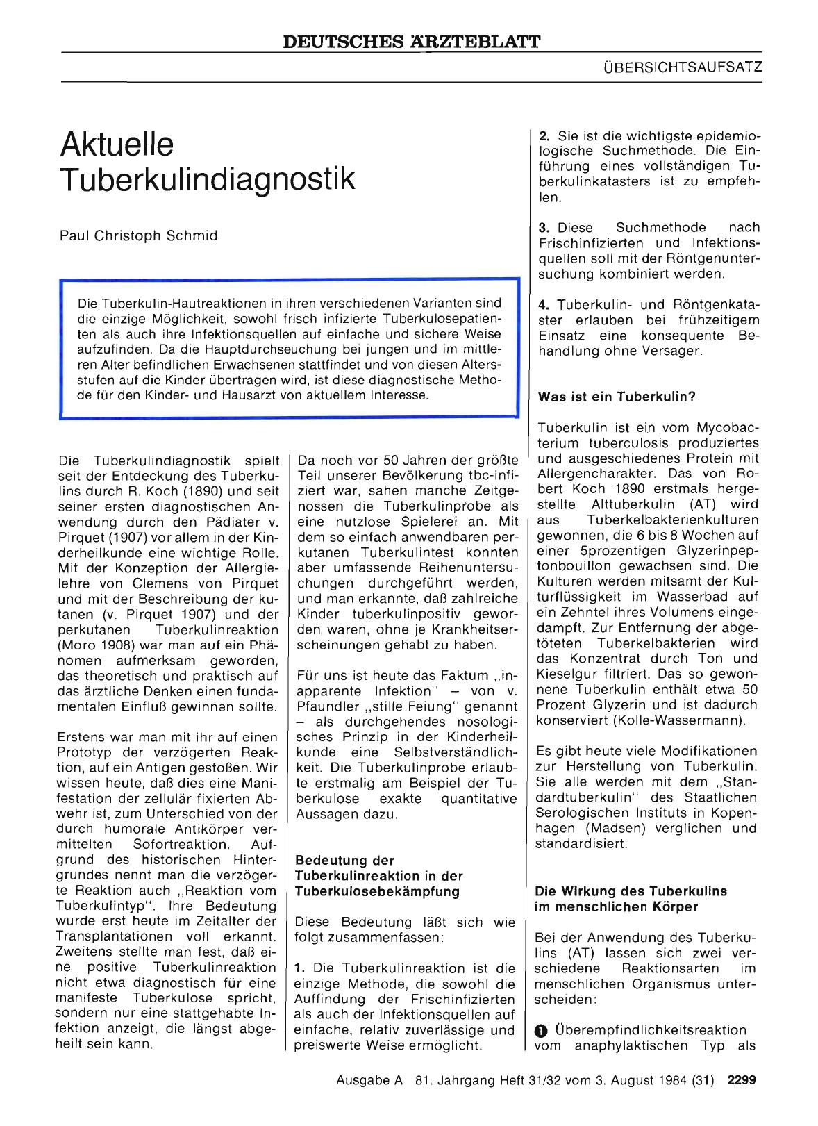 Vorschauseite 1: Aktuelle Tuberkulindiagnostik