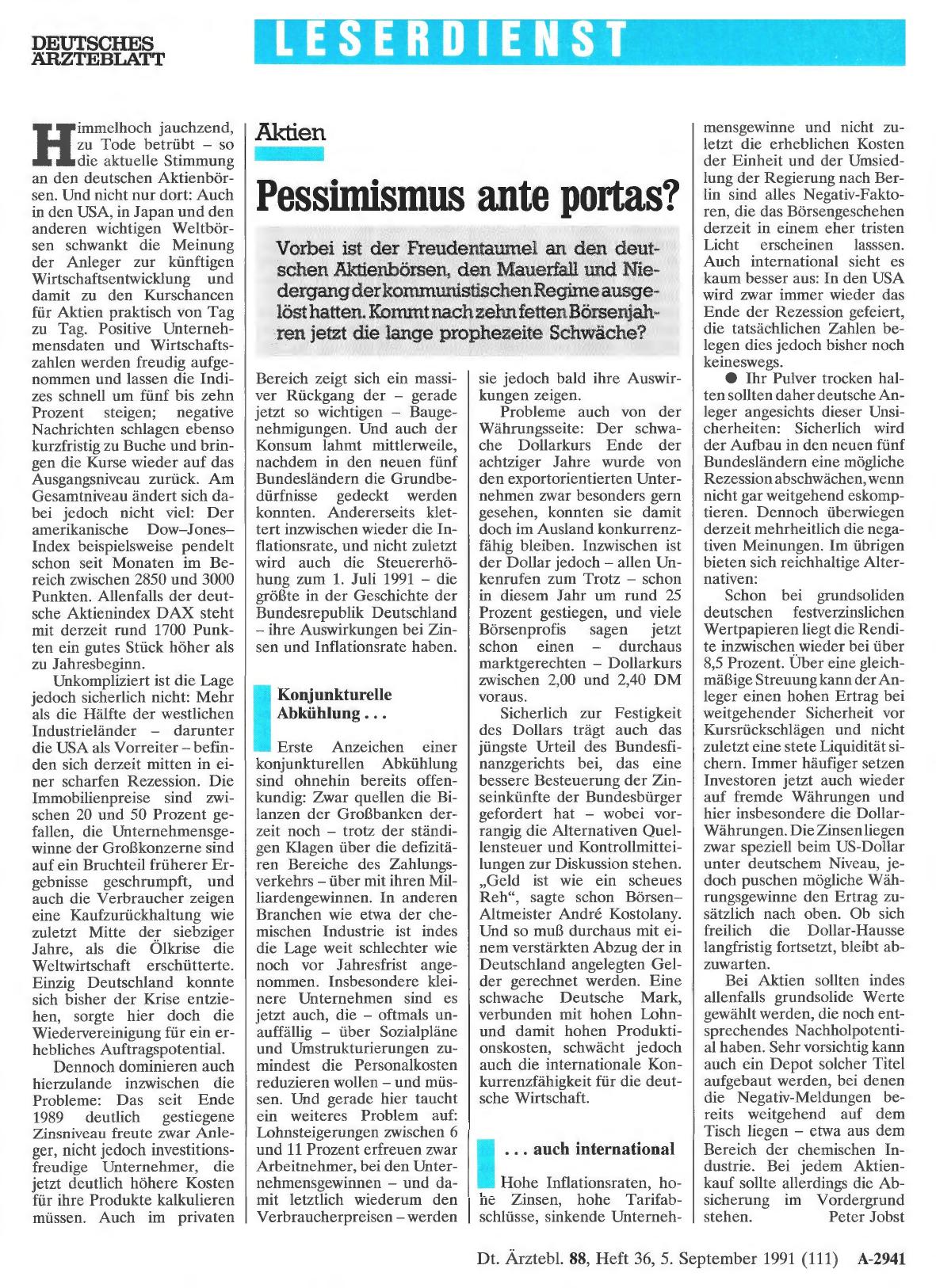 Vorschauseite 1: Aktien: Pessimismus ante portas?