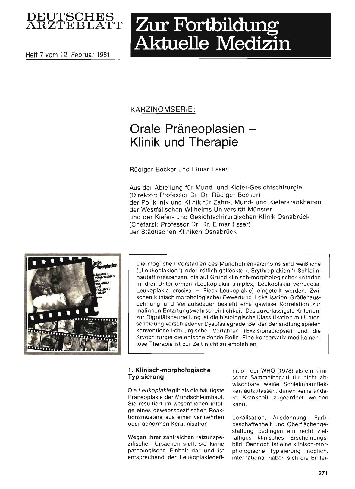 Vorschauseite 1: KARZINOMSERIE: Orale Präneoplasien — Klinik und Therapie