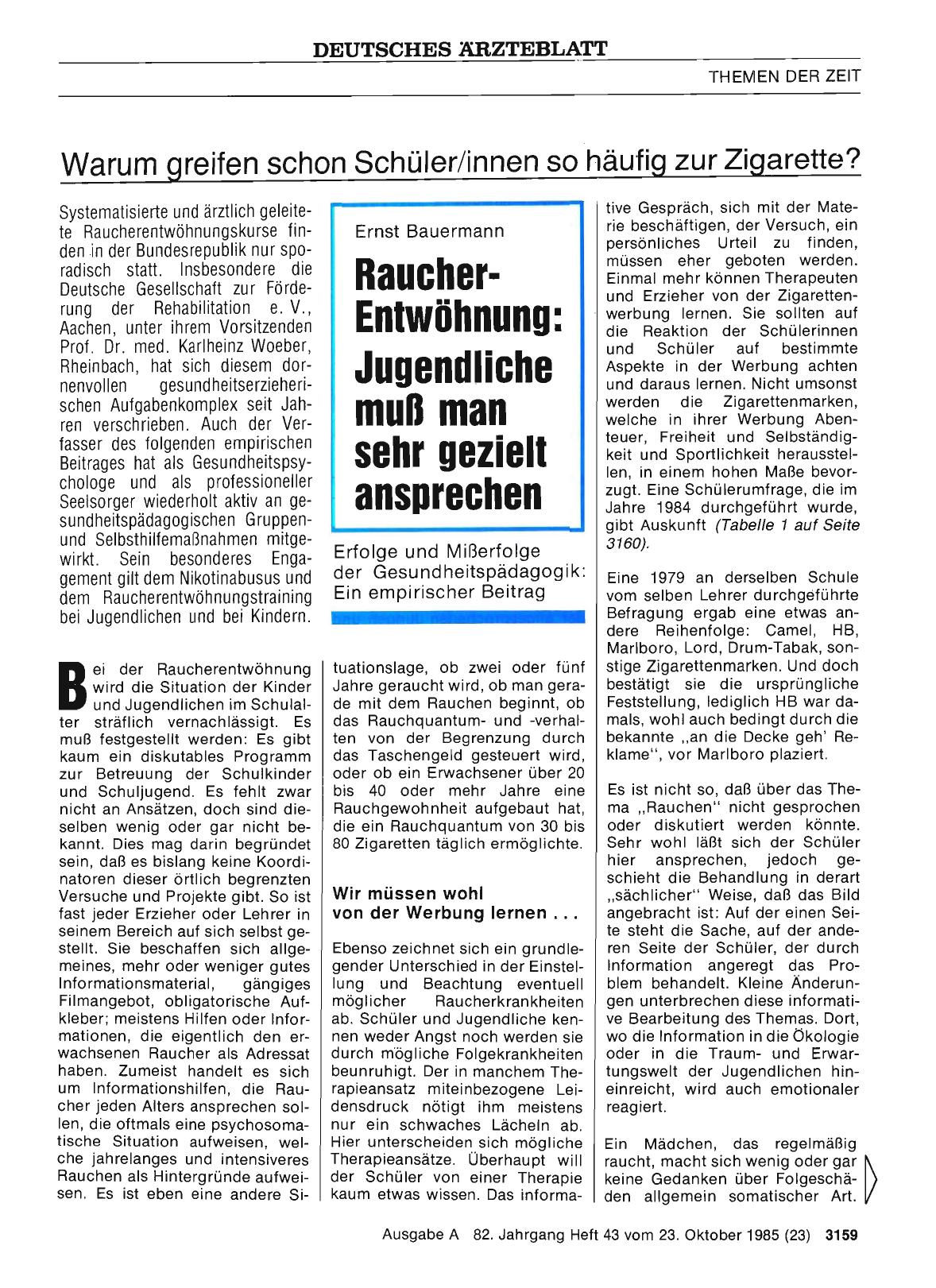 Vorschauseite 1: Raucher-Entwöhnung: Jugendliche muß man sehr gezielt ansprechen