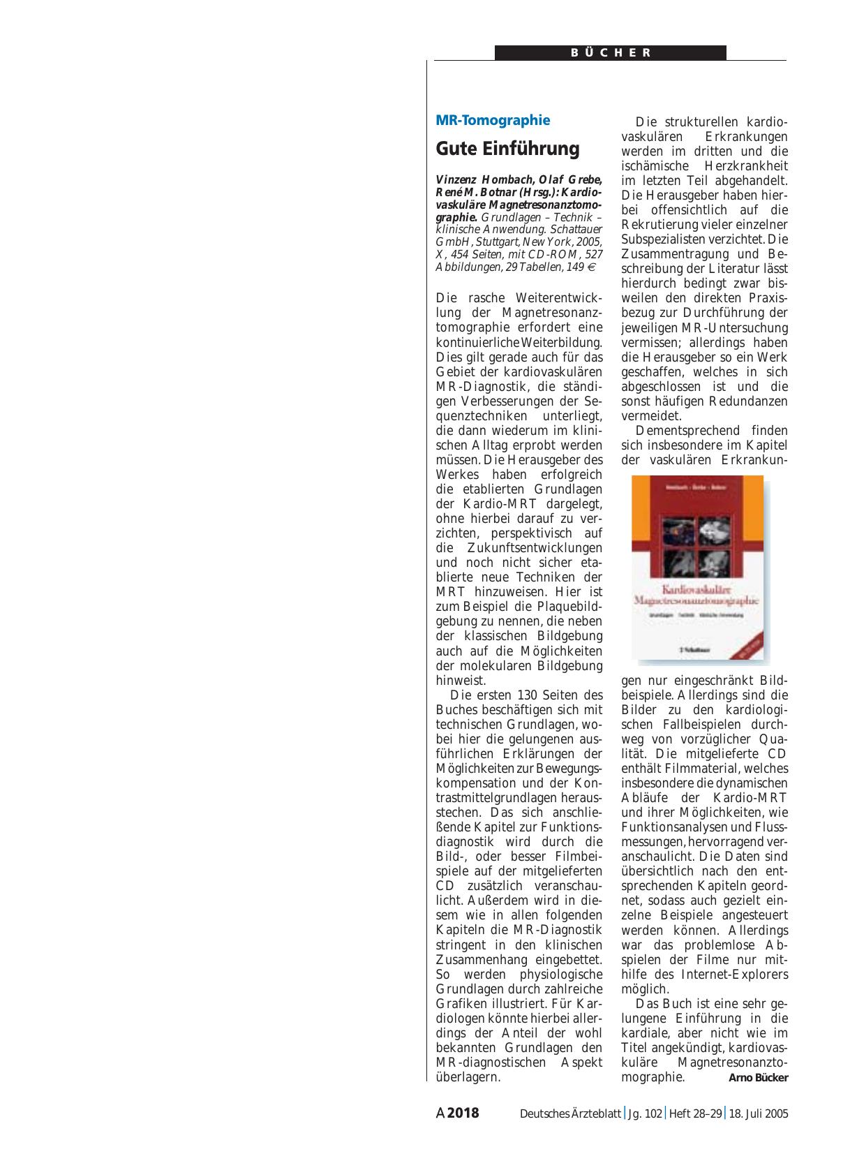 Vorschauseite 1: Kardiovaskuläre Magnetresonanztomographie. Grundlagen – Technik – klinische Anwendung