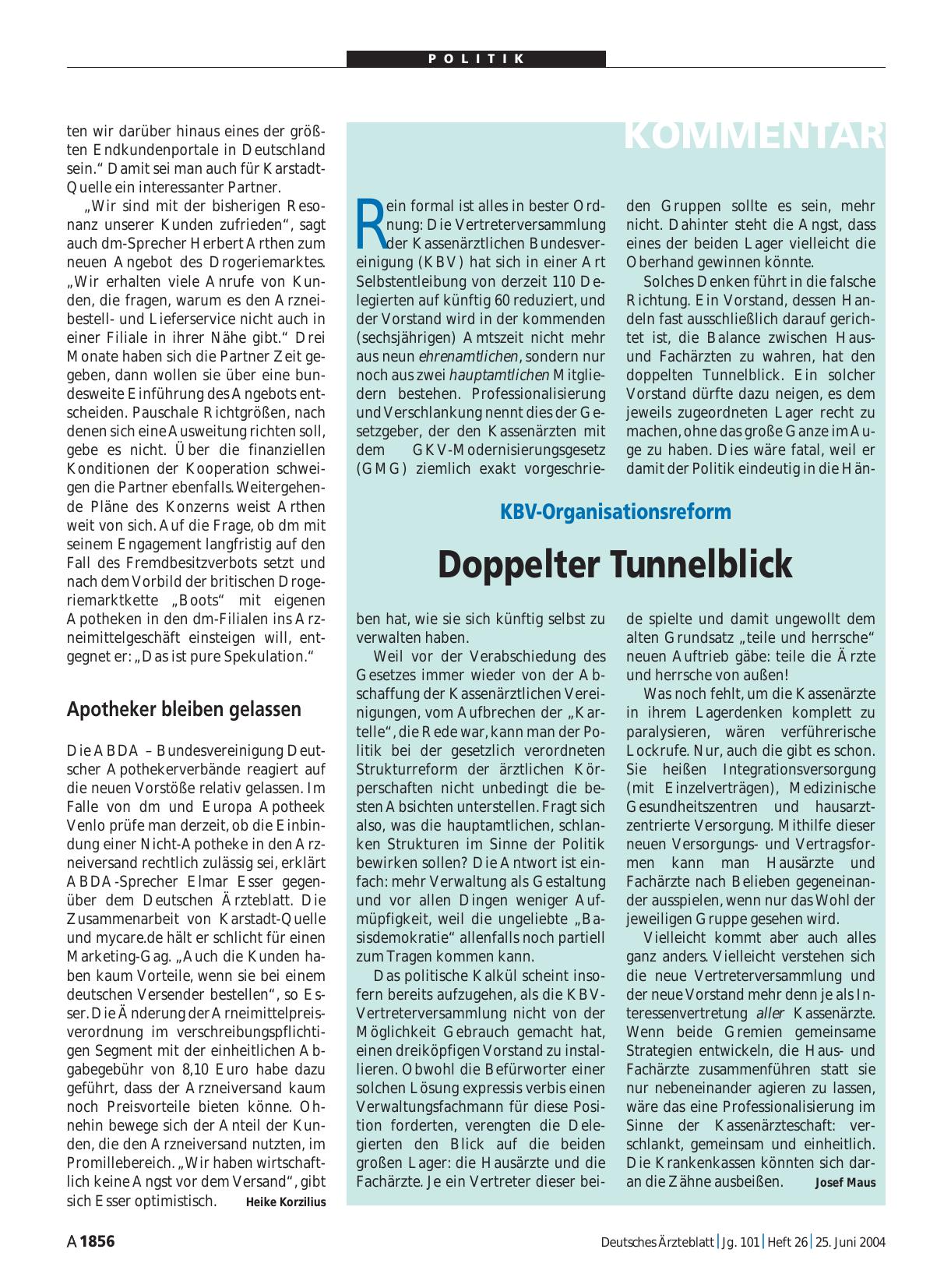 Vorschauseite 1: KBV-Organisationsreform: Doppelter Tunnelblick