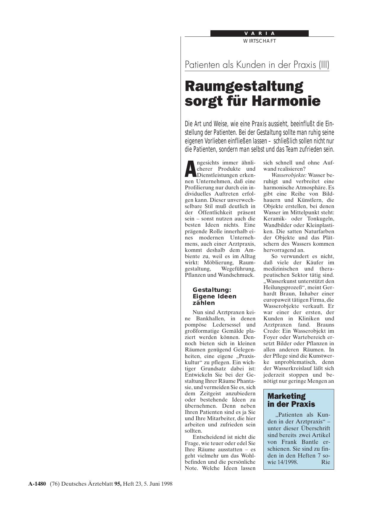 Vorschauseite 1: Patienten als Kunden in der Praxis (III): Raumgestaltung sorgt für Harmonie