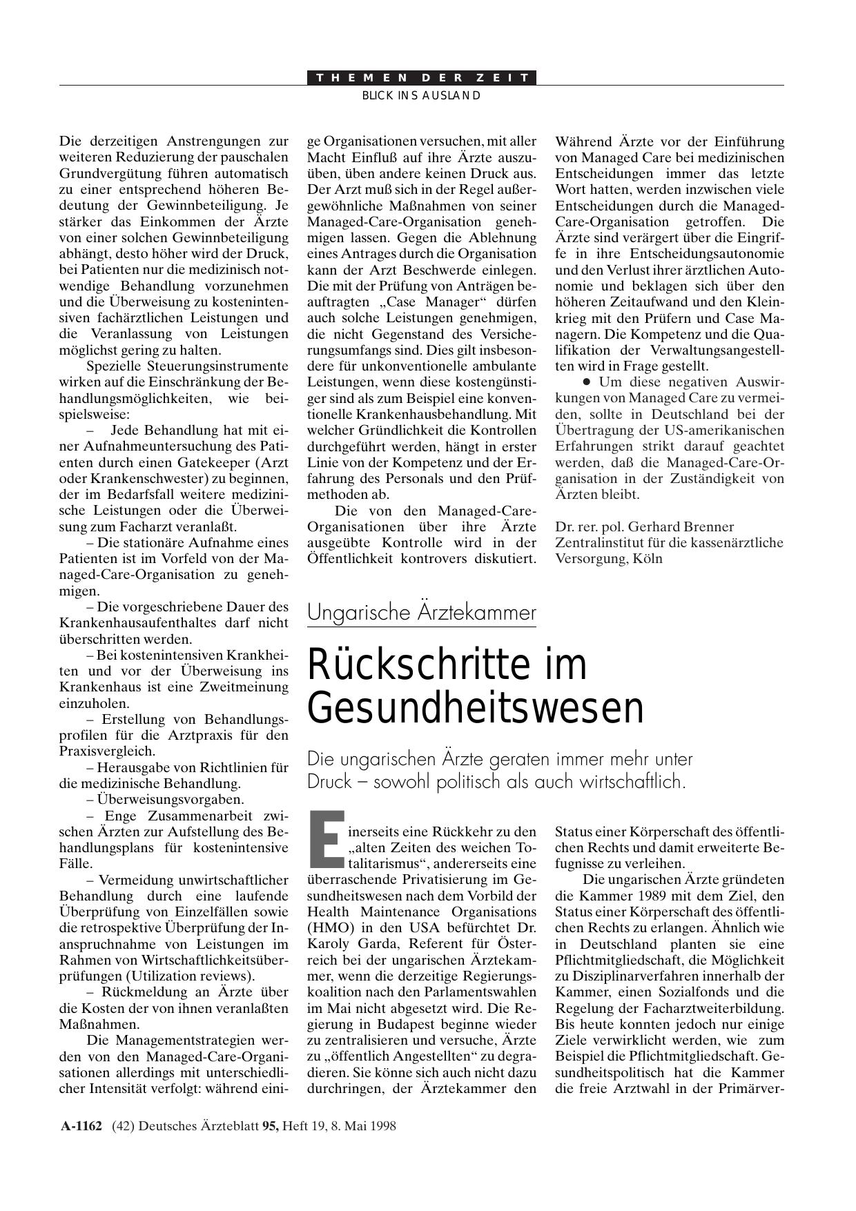 Vorschauseite 1: Ungarische Ärztekammer: Rückschritte im Gesundheitswesen