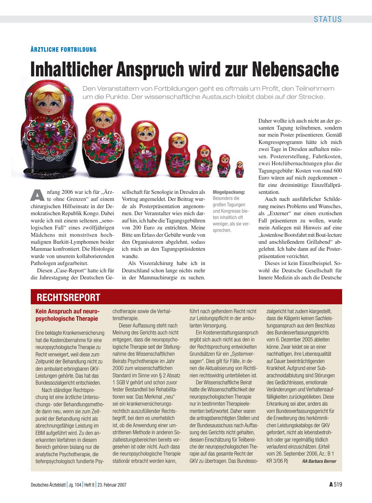Vorschauseite 1: Ärztliche Fortbildung: Inhaltlicher Anspruch wird zur Nebensache