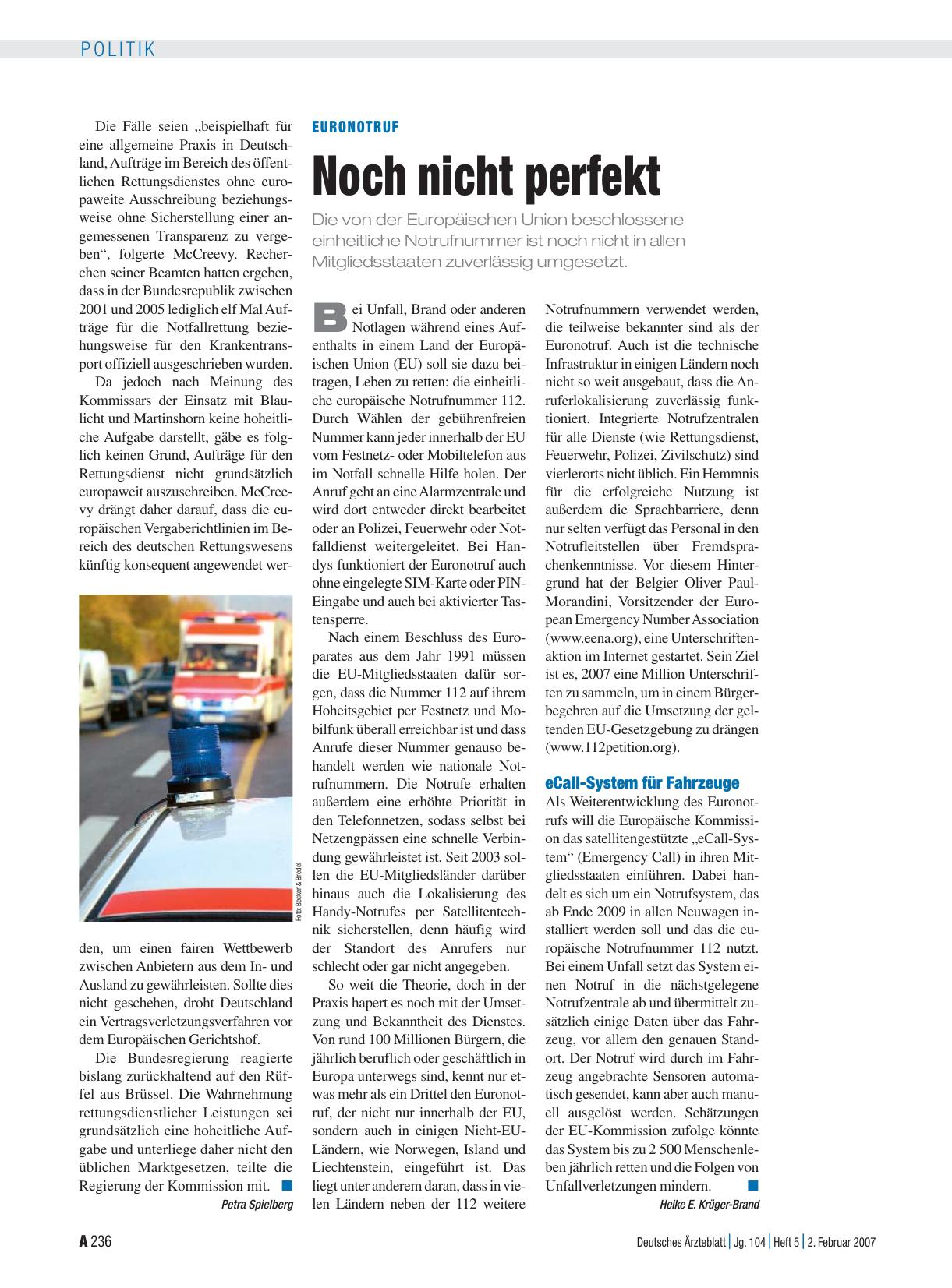 Vorschauseite 1: Euronotruf: Noch nicht perfekt