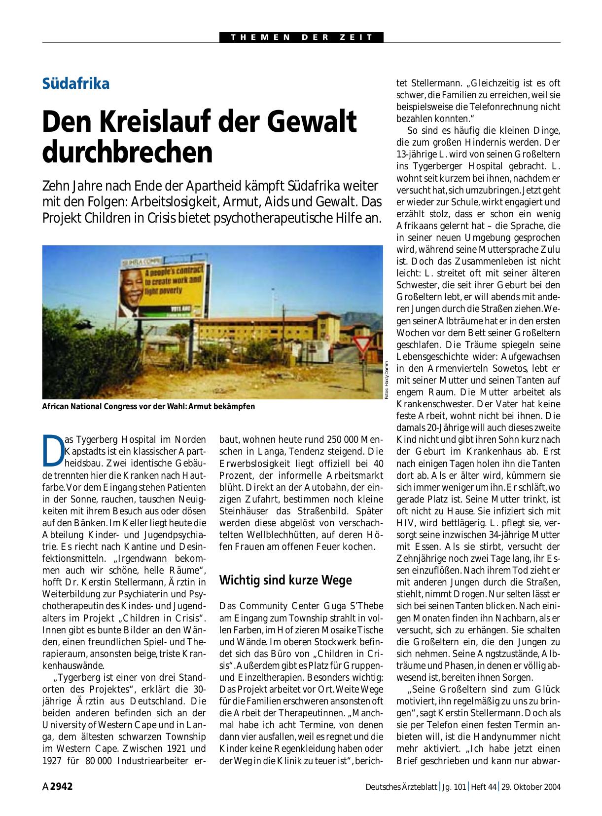 Vorschauseite 1: Südafrika: Den Kreislauf der Gewalt durchbrechen