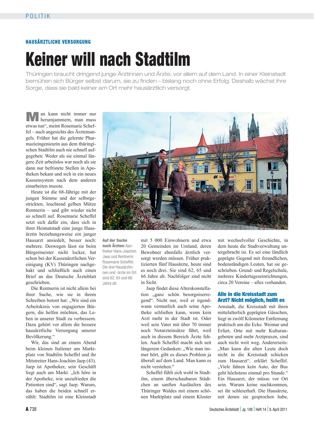 Vorschauseite 1: Hausärztliche Versorgung: Keiner will nach Stadtilm