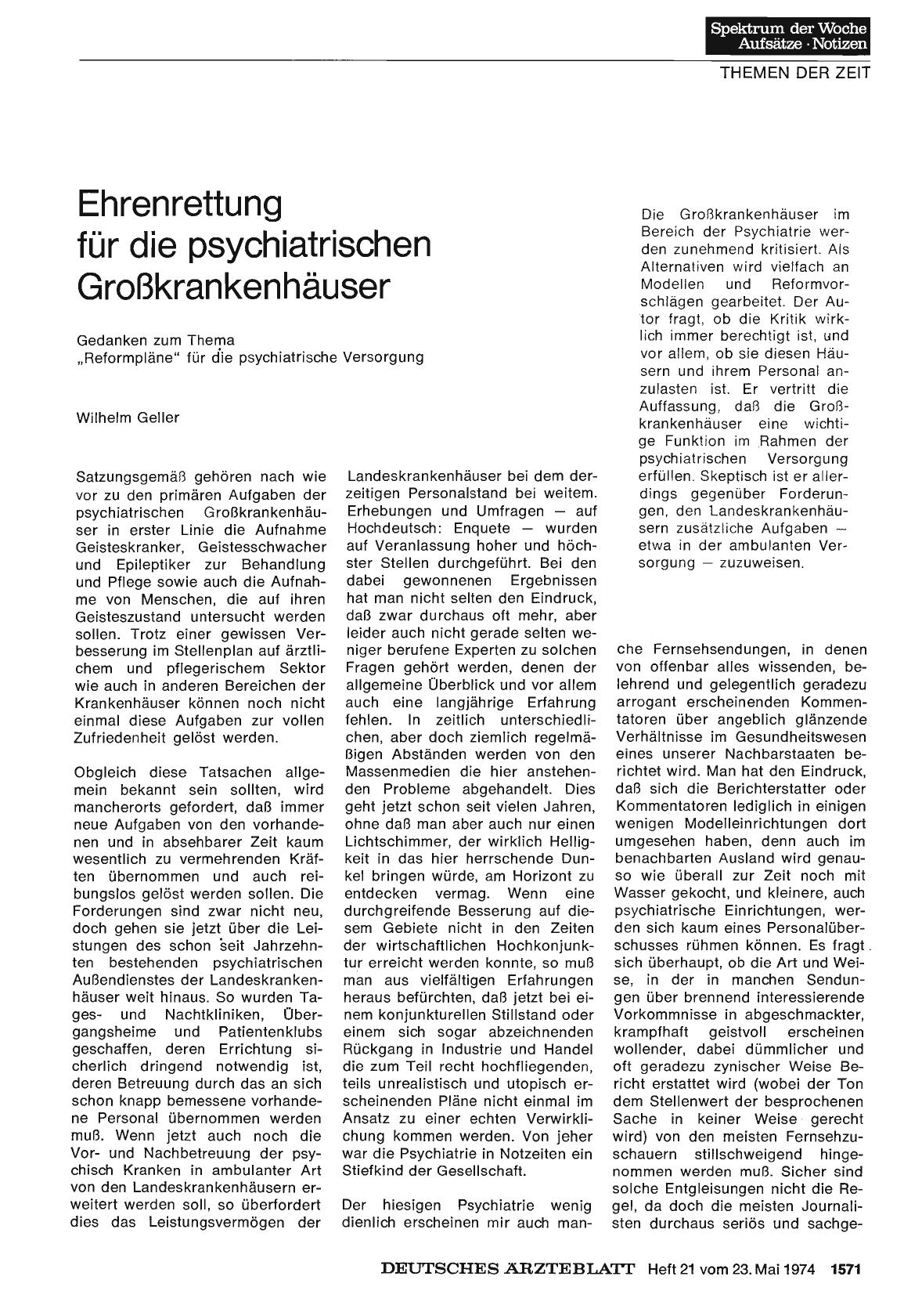 Vorschauseite 1: Ehrenrettung für die psychiatrischen Großkrankenhäuser