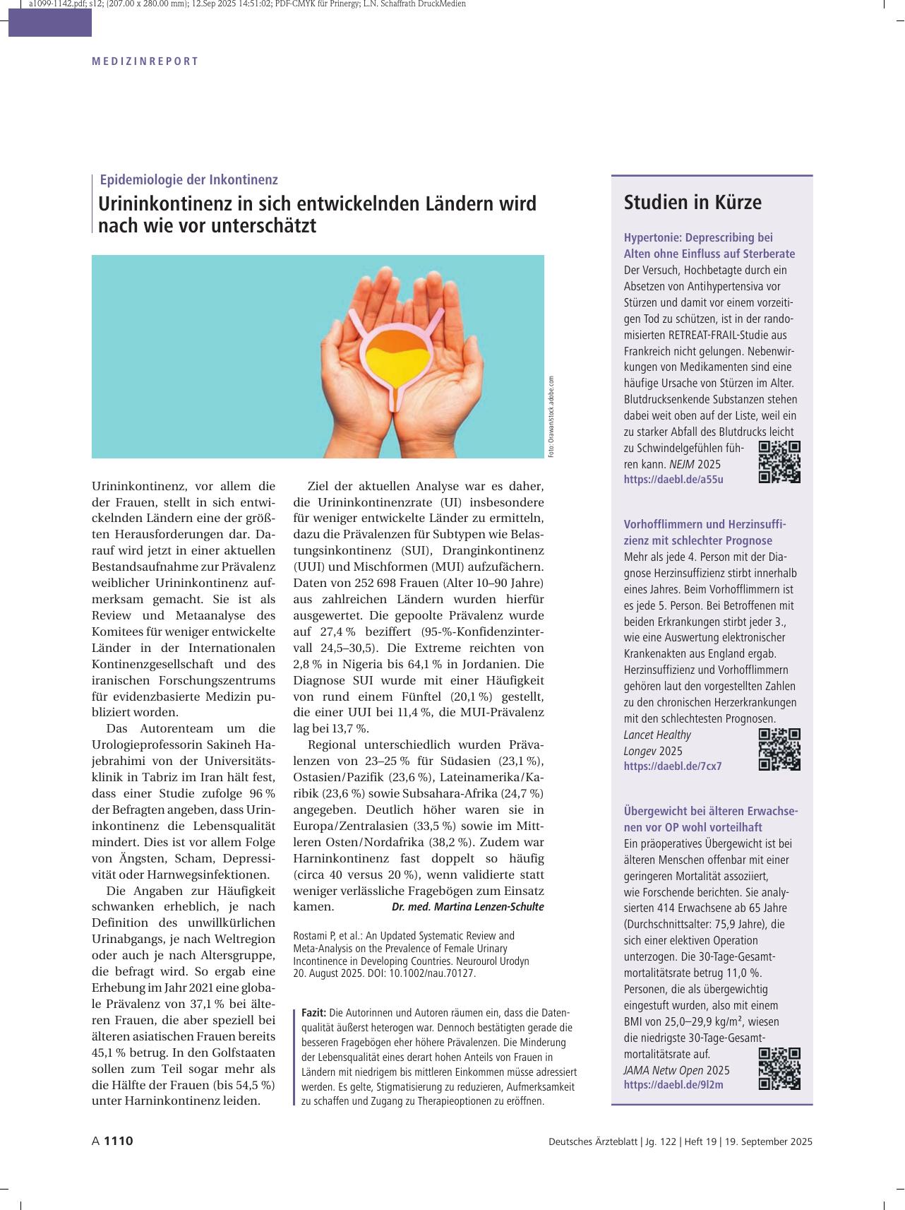 Vorschauseite 1: Epidemiologie der Inkontinenz: Urininkontinenz in sich entwickelnden Ländern wird nach wie vor unterschätzt