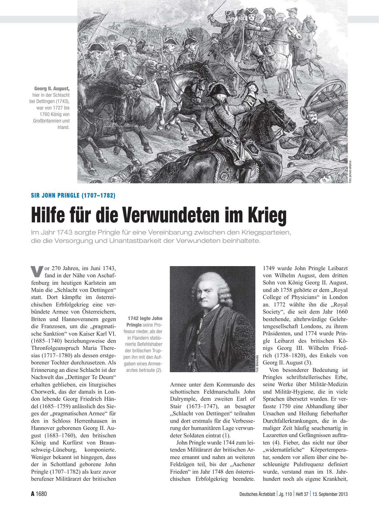 Vorschauseite 1: Sir John Pringle (1707–1782): Hilfe für die Verwundeten im Krieg