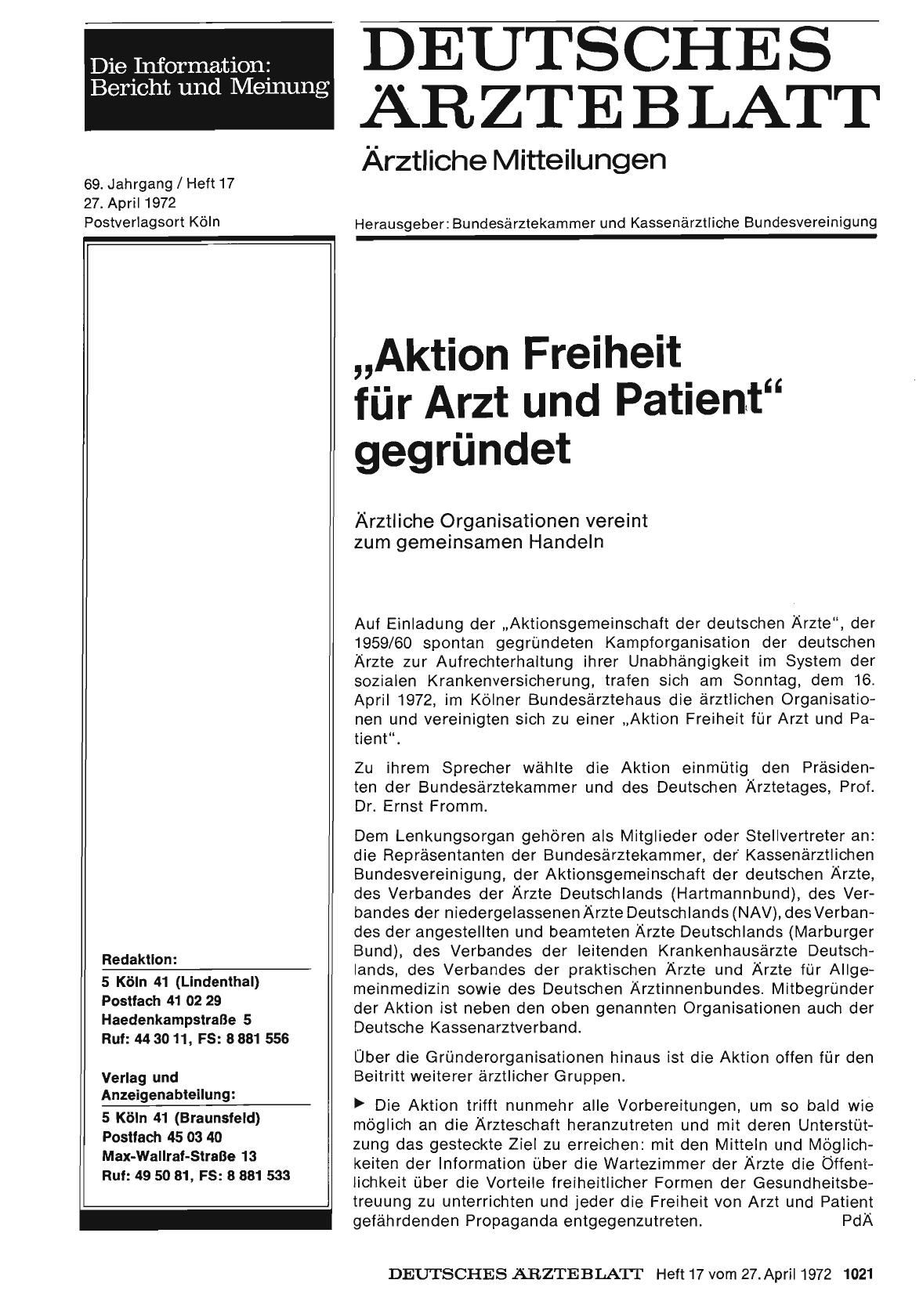 Vorschauseite 1: "Aktion Freiheit für Arzt und Patient" gegründet: Ärztliche Organisationen vereint zum gemeinsamen Handeln