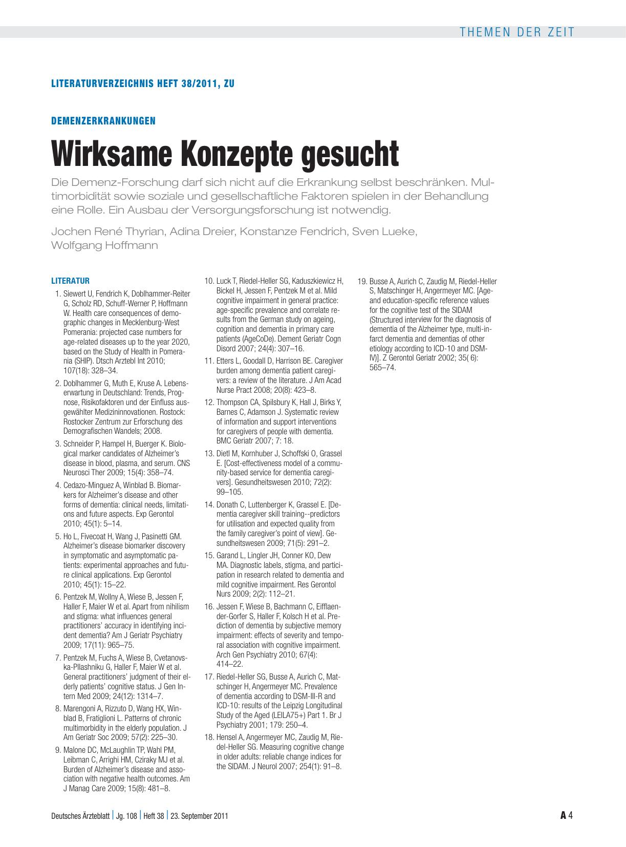 Vorschauseite 4: Demenzerkrankungen: Wirksame Konzepte gesucht