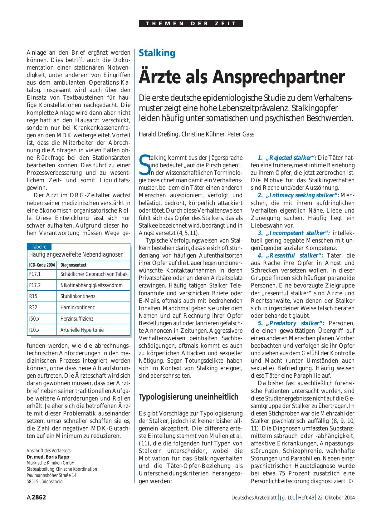Vorschauseite 1: Stalking: Ärzte als Ansprechpartner