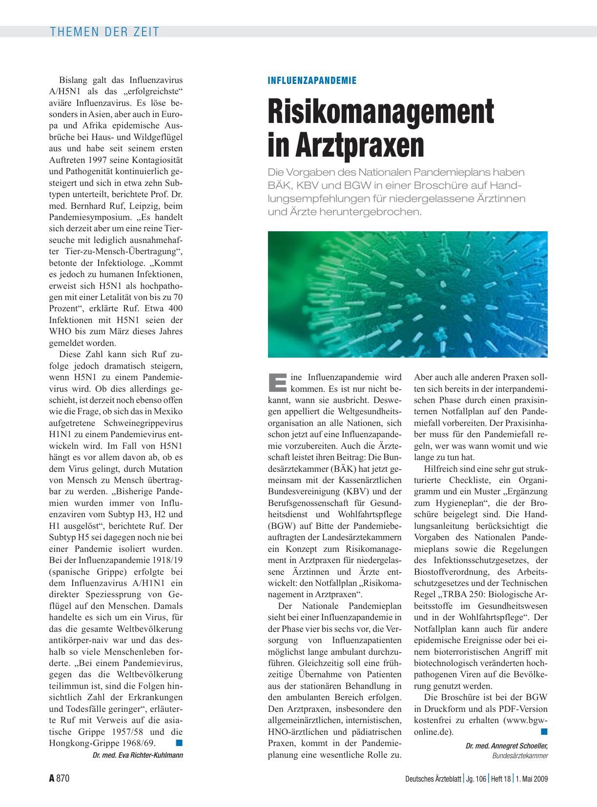 Vorschauseite 1: Influenzapandemie: Risikomanagement in Arztpraxen