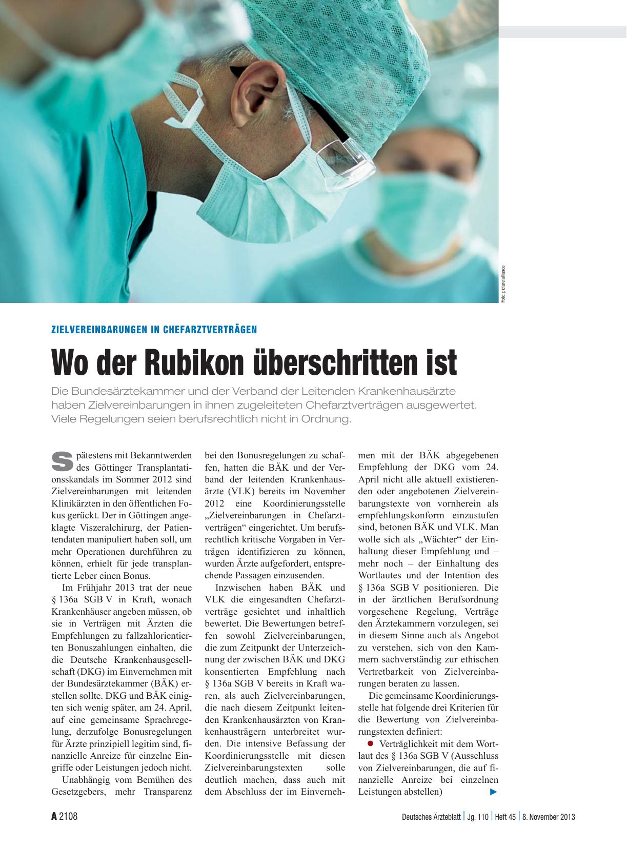 Vorschauseite 1: Zielvereinbarungen in Chefarztverträgen: Wo der Rubikon überschritten ist