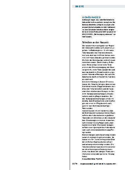 Vorschauseite 1: Arbeitsmedizin: Schreiben an den Hausarzt