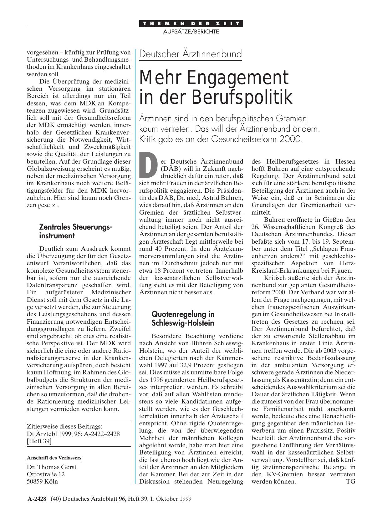 Vorschauseite 1: Deutscher Ärztinnenbund: Mehr Engagement in der Berufspolitik