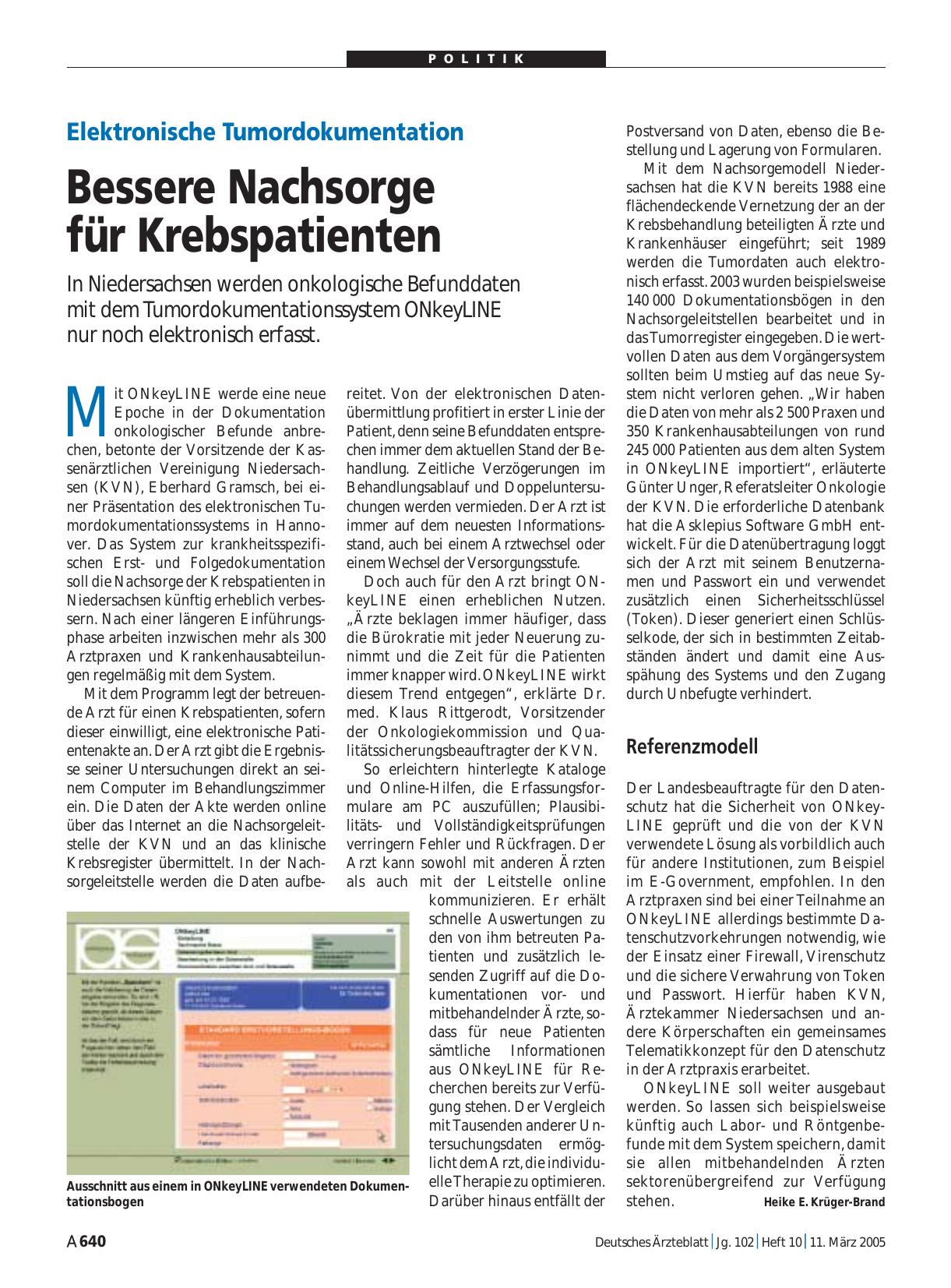 Vorschauseite 1: Elektronische Tumordokumentation: Bessere Nachsorge für Krebspatienten