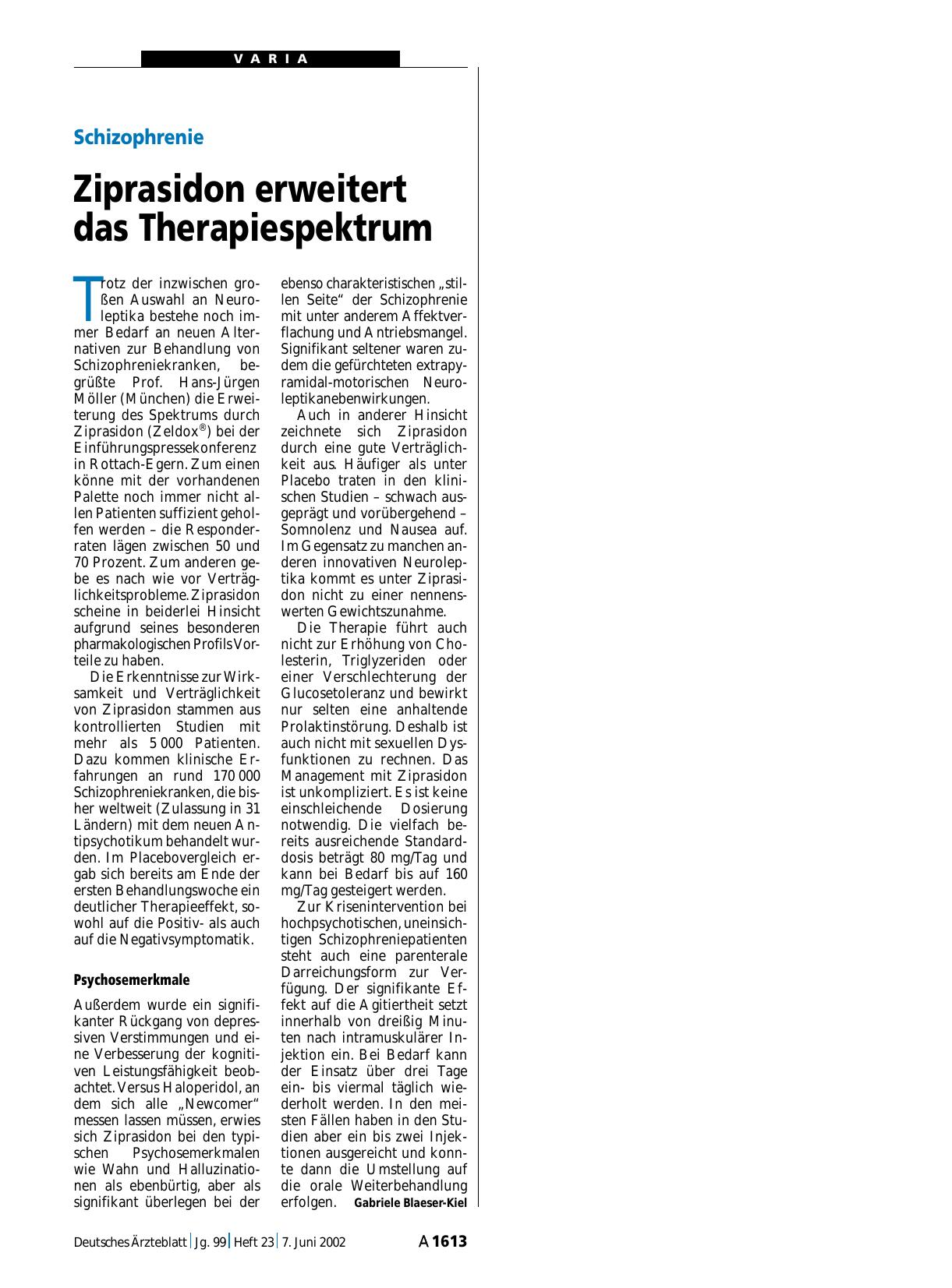 Vorschauseite 1: Schizophrenie: Ziprasidon erweitert das Therapiespektrum