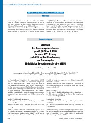 Vorschauseite 1: Beschluss des Bewertungsausschusses gemäß § 87 Abs. 1 SGB V in seiner 267. Sitzung (schriftliche Beschlussfassung) zur Änderung des Einheitlichen Bewertungsmaßstabes (EBM)
