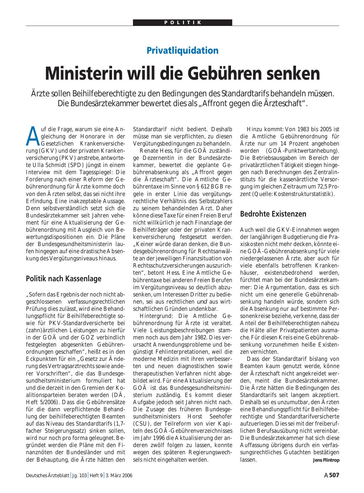 Vorschauseite 1: Privatliquidation: Ministerin will die Gebühren senken