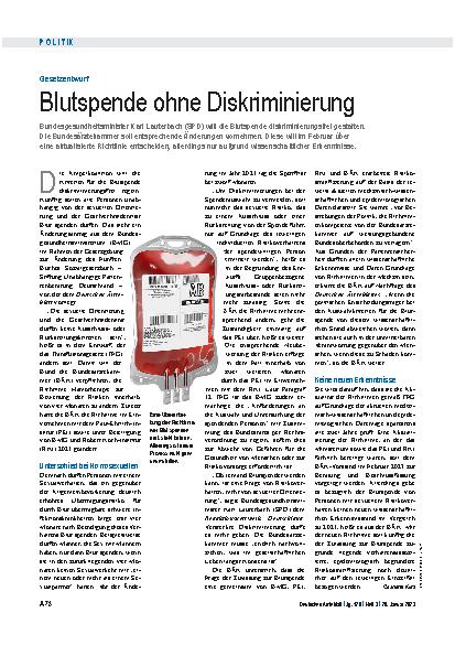 Vorschauseite 1: Gesetzentwurf: Blutspende ohne Diskriminierung
