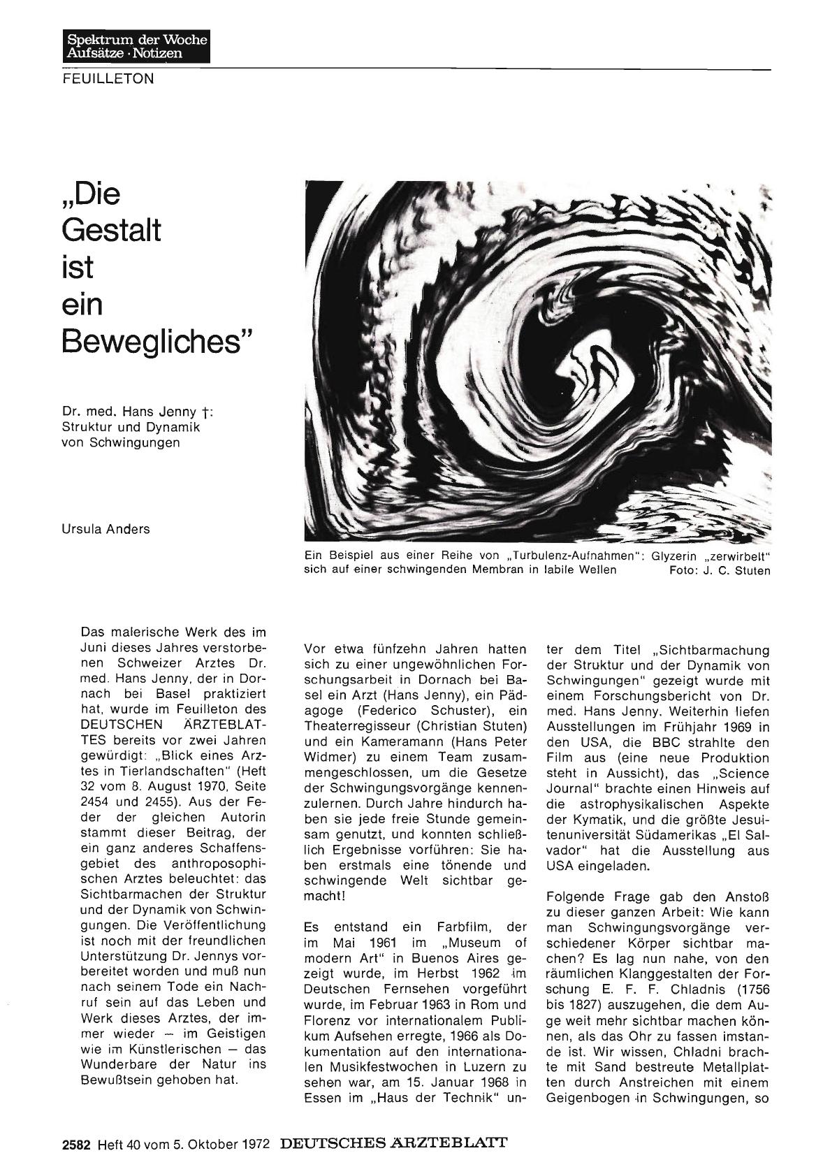 Vorschauseite 1: „Die Gestalt ist ein Bewegliches": Dr. med. Hans Jenny †: Struktur und Dynamik von Schwingungen