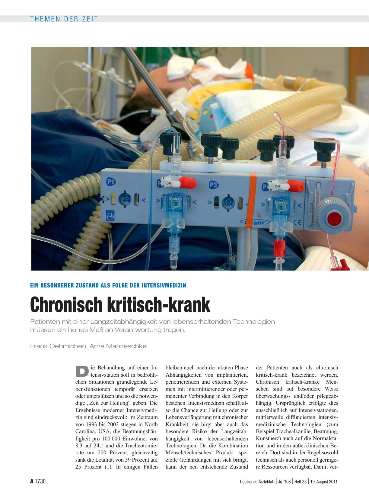 Vorschauseite 1: Ein besonderer Zustand als Folge der Intensivmedizin: Chronisch kritisch-krank