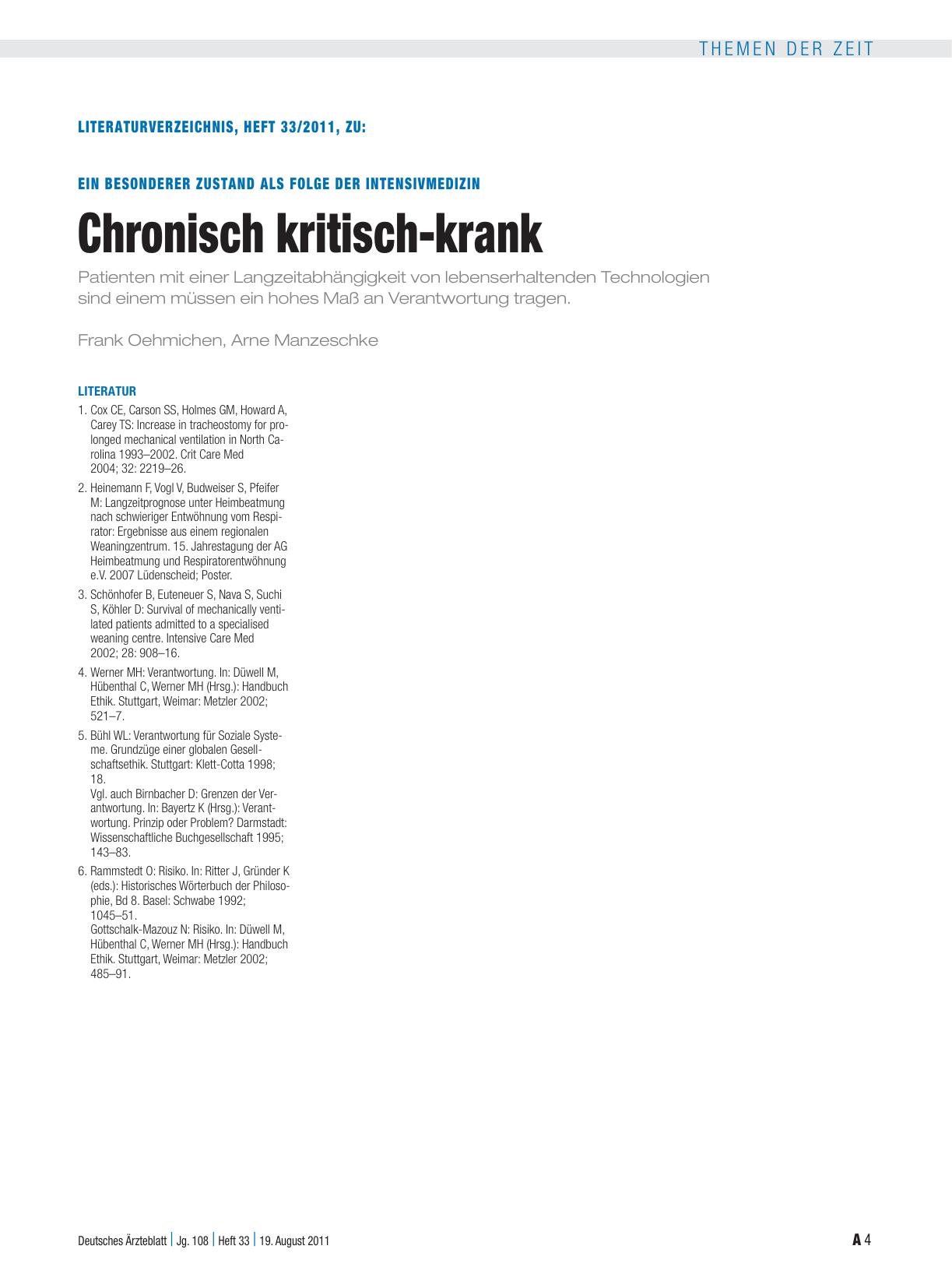 Vorschauseite 4: Ein besonderer Zustand als Folge der Intensivmedizin: Chronisch kritisch-krank