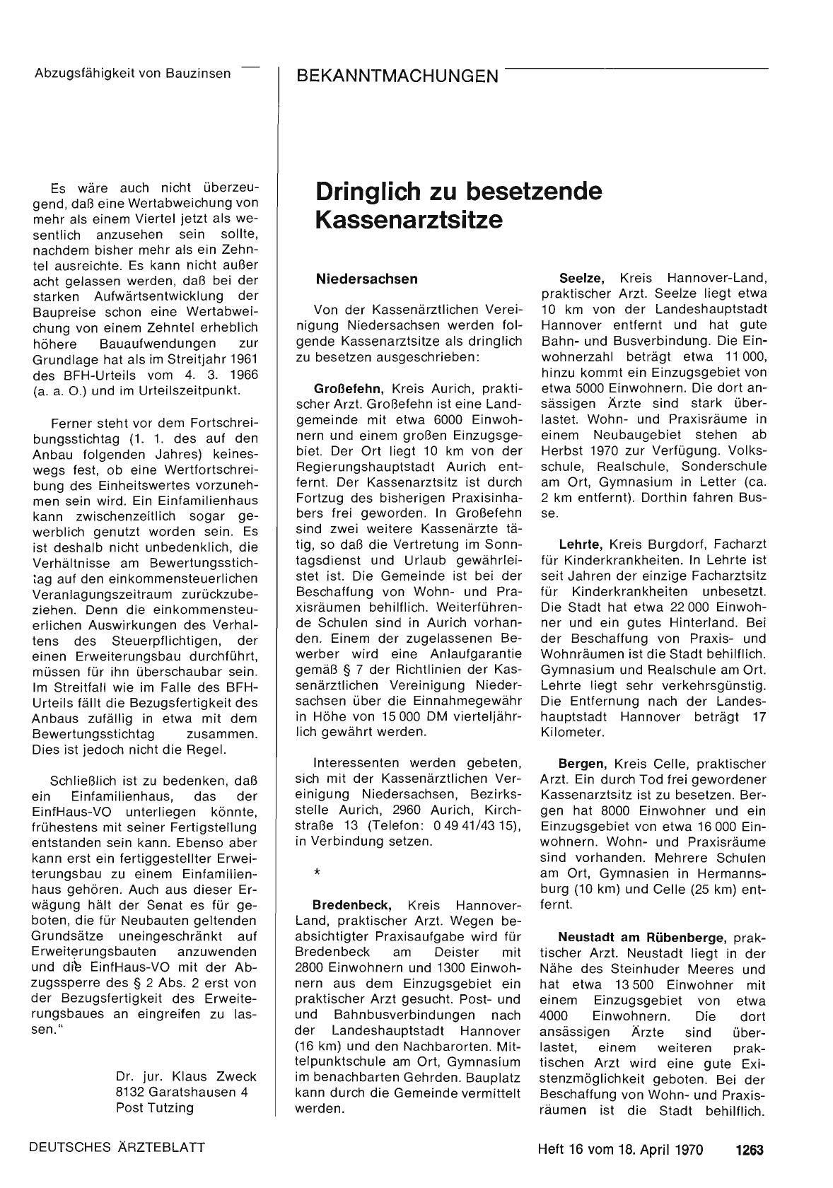 Vorschauseite 1: Dringlich zu besetzende Kassenarztsitze