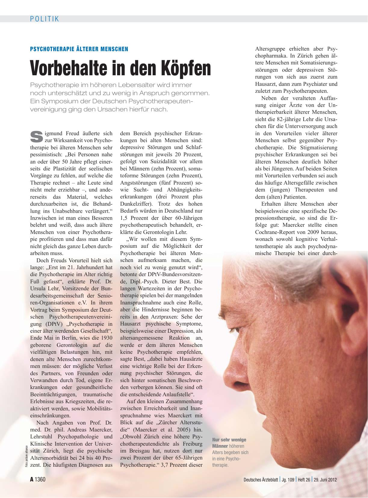 Vorschauseite 1: Psychotherapie älterer Menschen: Vorbehalte in den Köpfen