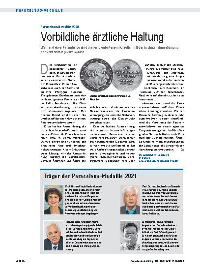 Vorschauseite 1: Paracelsus-Medaille 2021: Vorbildliche ärztliche Haltung