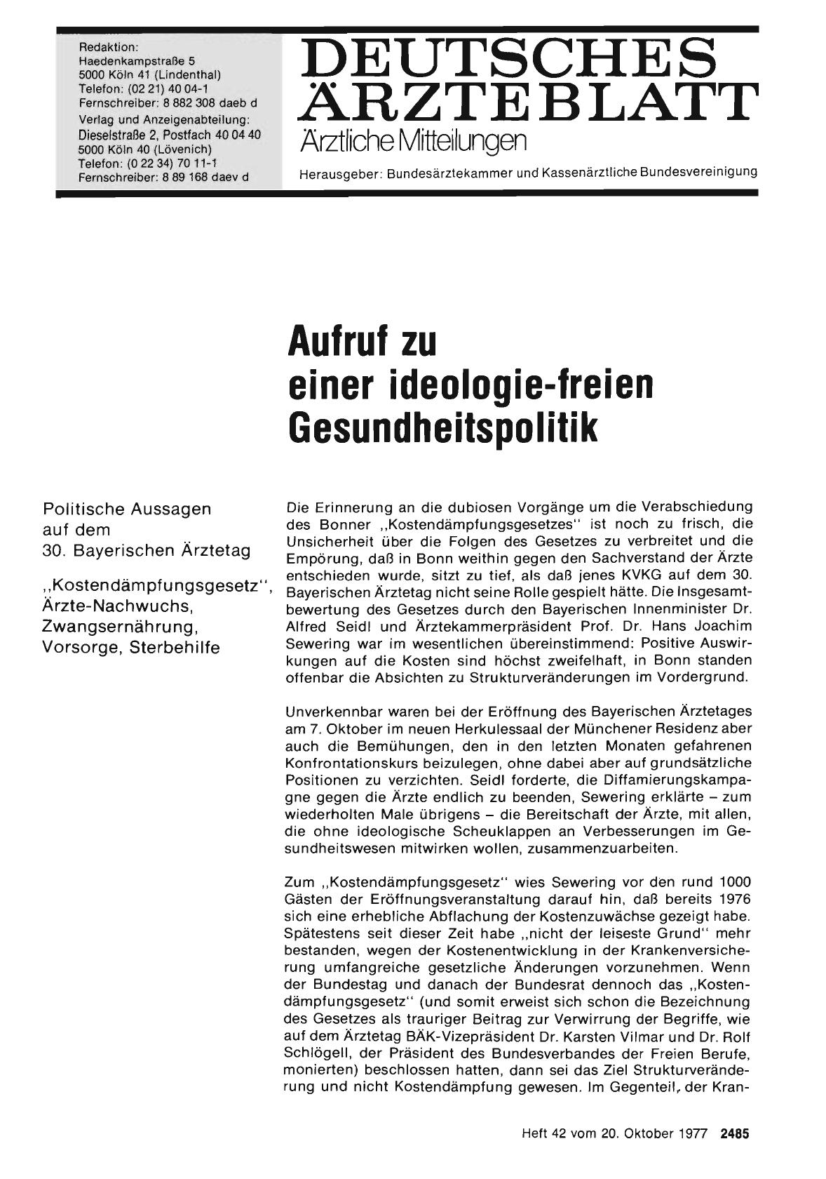 Vorschauseite 1: Aufruf zu einer Ideologie-freien Gesundheitspolitik