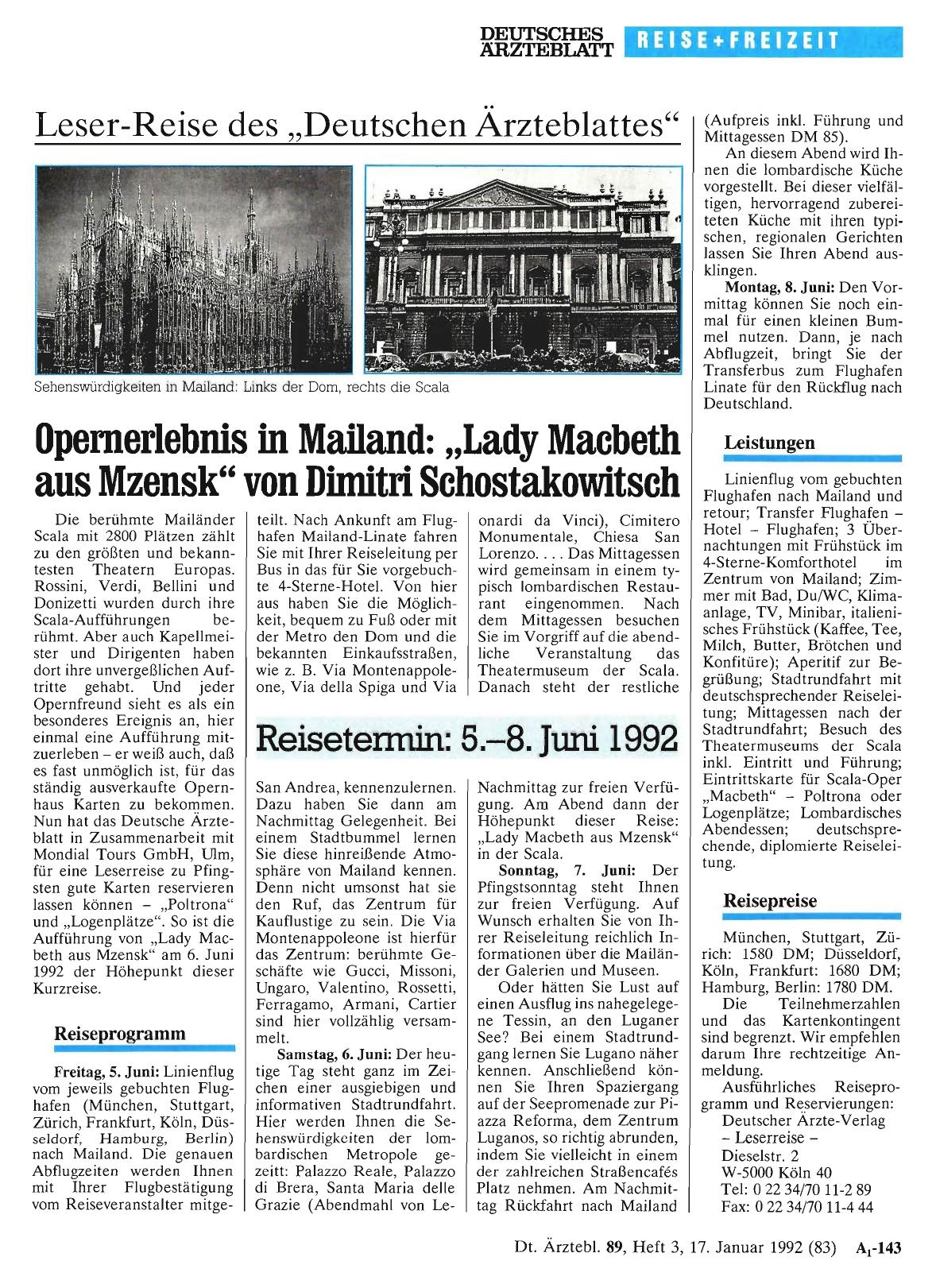 Vorschauseite 1: Leser-Reise des „Deutschen Ärzteblattes“