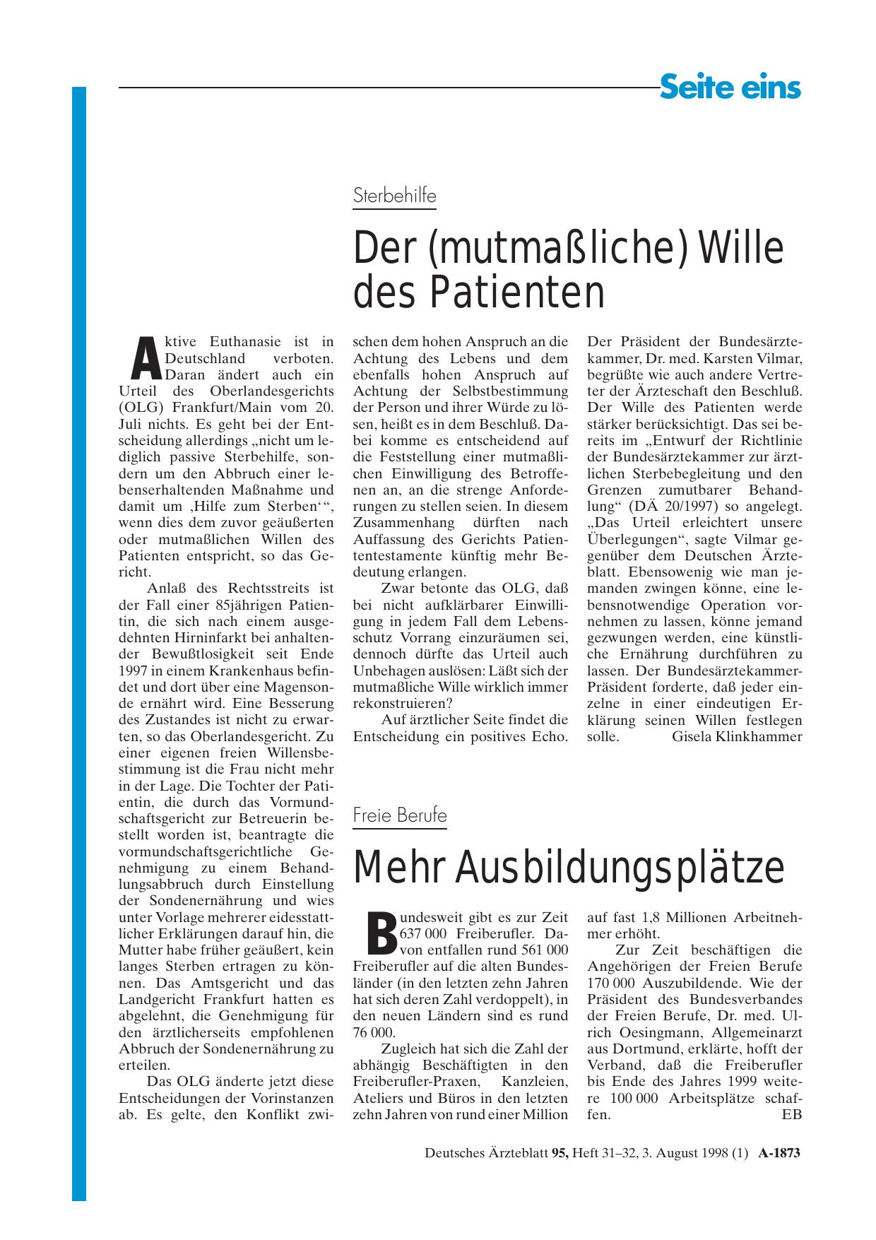 Vorschauseite 1: Freie Berufe: Mehr Ausbildungsplätze