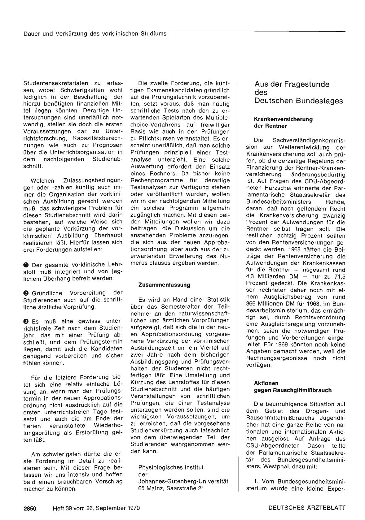 Vorschauseite 1: Aus der Fragestunde des Deutschen Bundestages