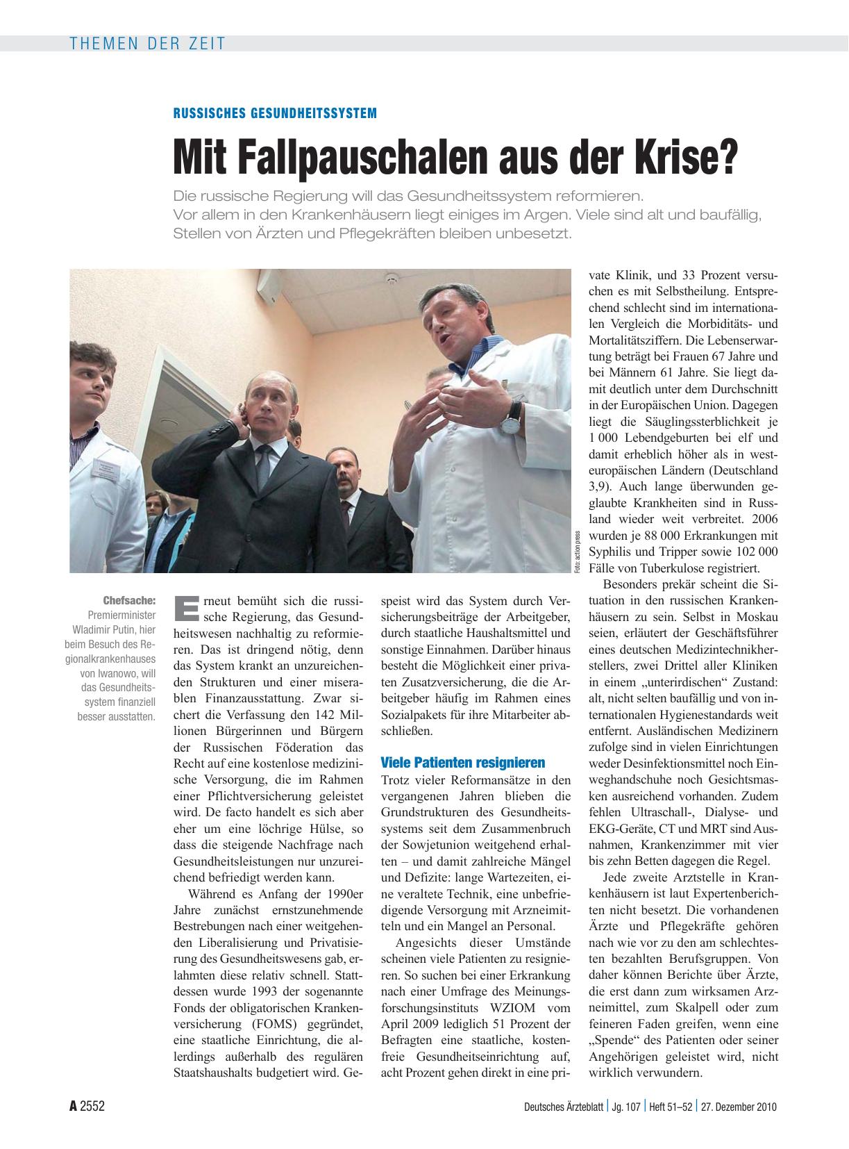 Vorschauseite 1: Russisches Gesundheitssystem: Mit Fallpauschalen aus der Krise?