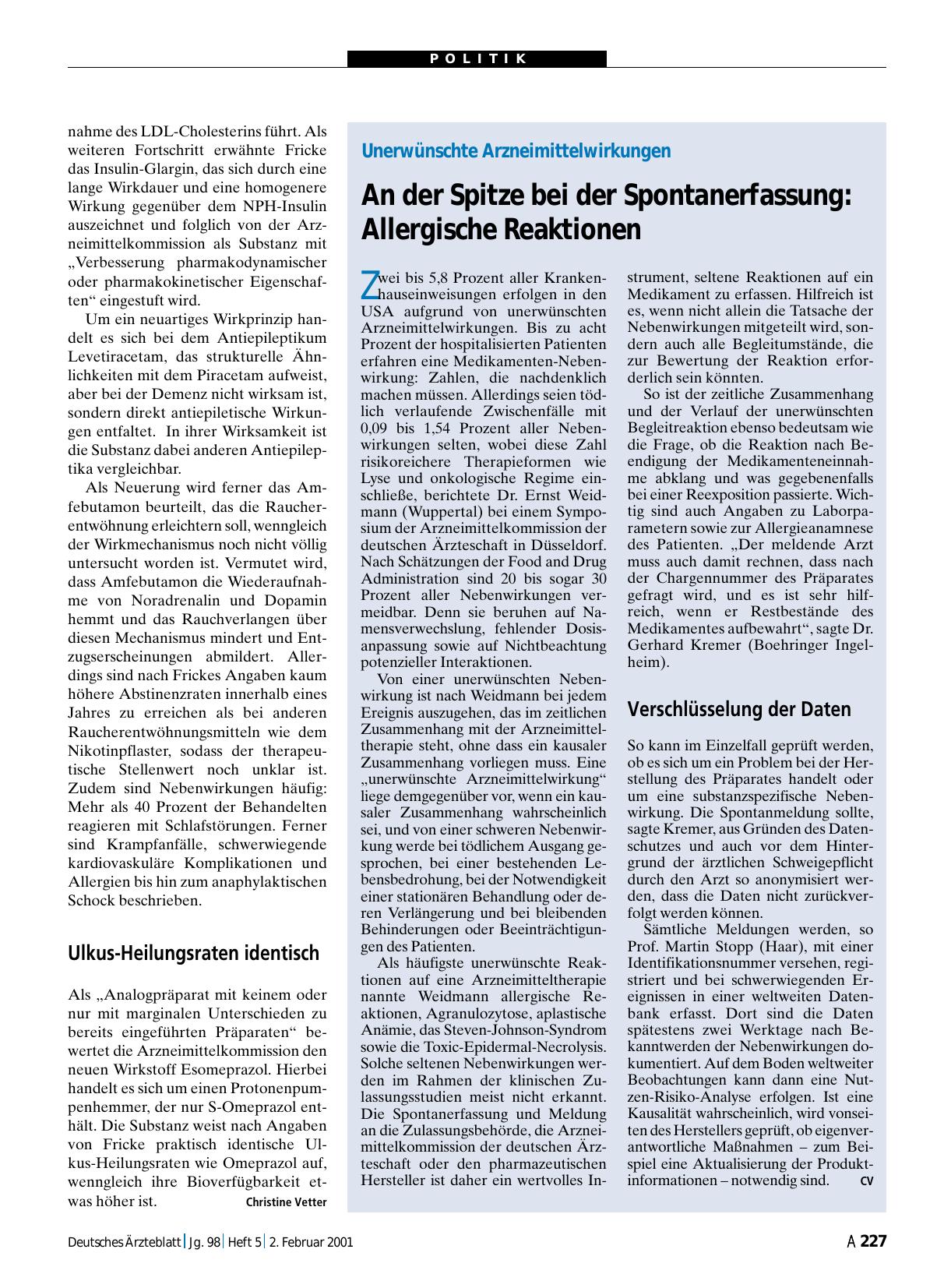 Vorschauseite 1: Unerwünschte Arzneimittelwirkungen: An der Spitze bei der Spontanerfassung - Allergische Reaktionen