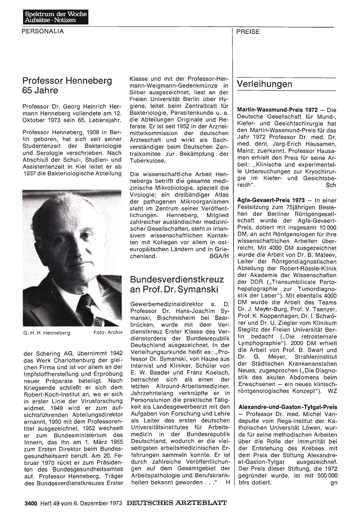 Vorschauseite 1: Professor Henneberg 65 Jahre