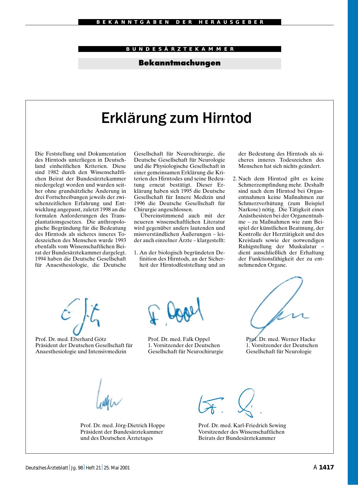 Vorschauseite 1: Erklärung zum Hirntod