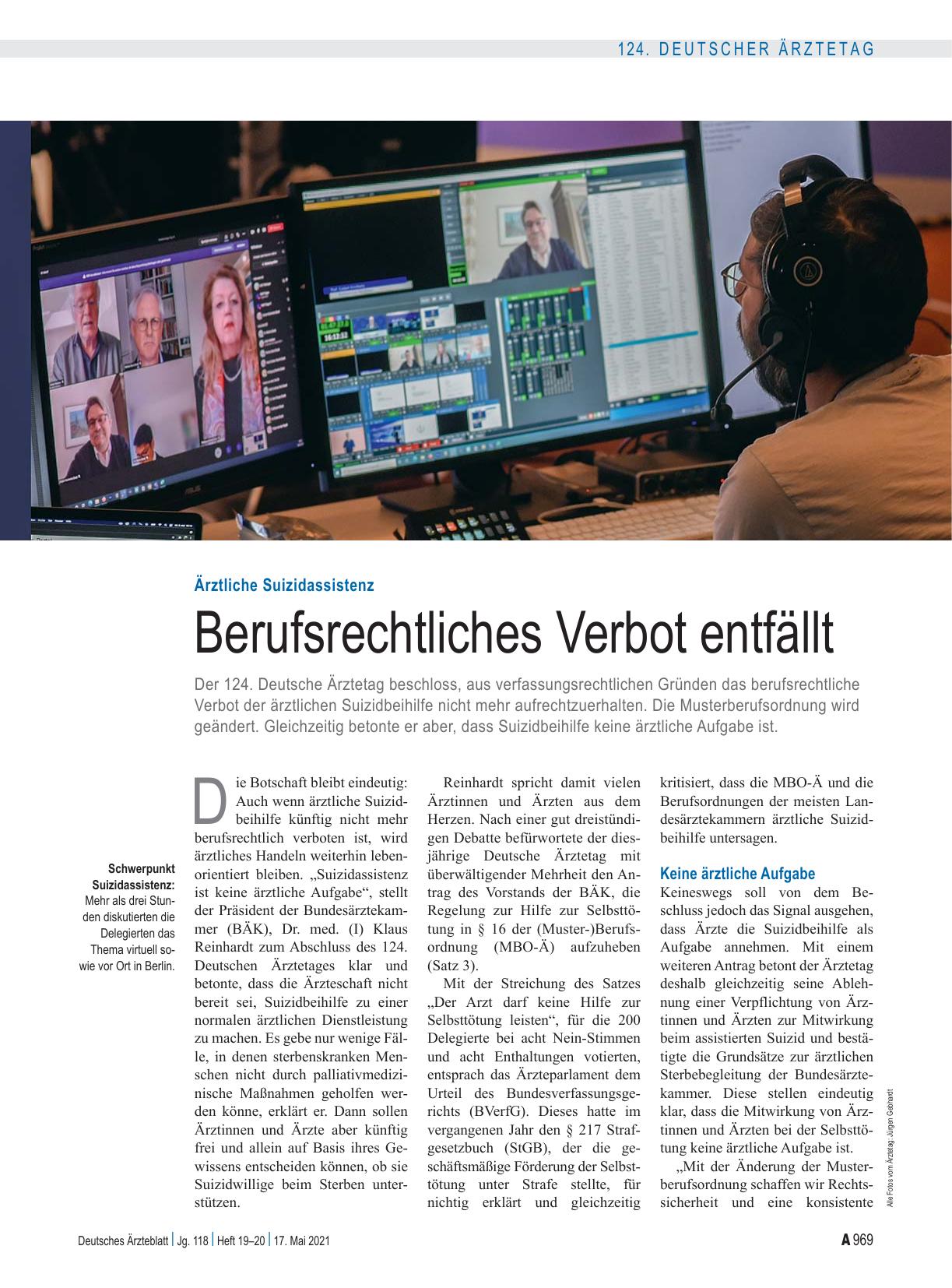 Vorschauseite 1: Ärztliche Suizidassistenz: Berufsrechtliches Verbot entfällt